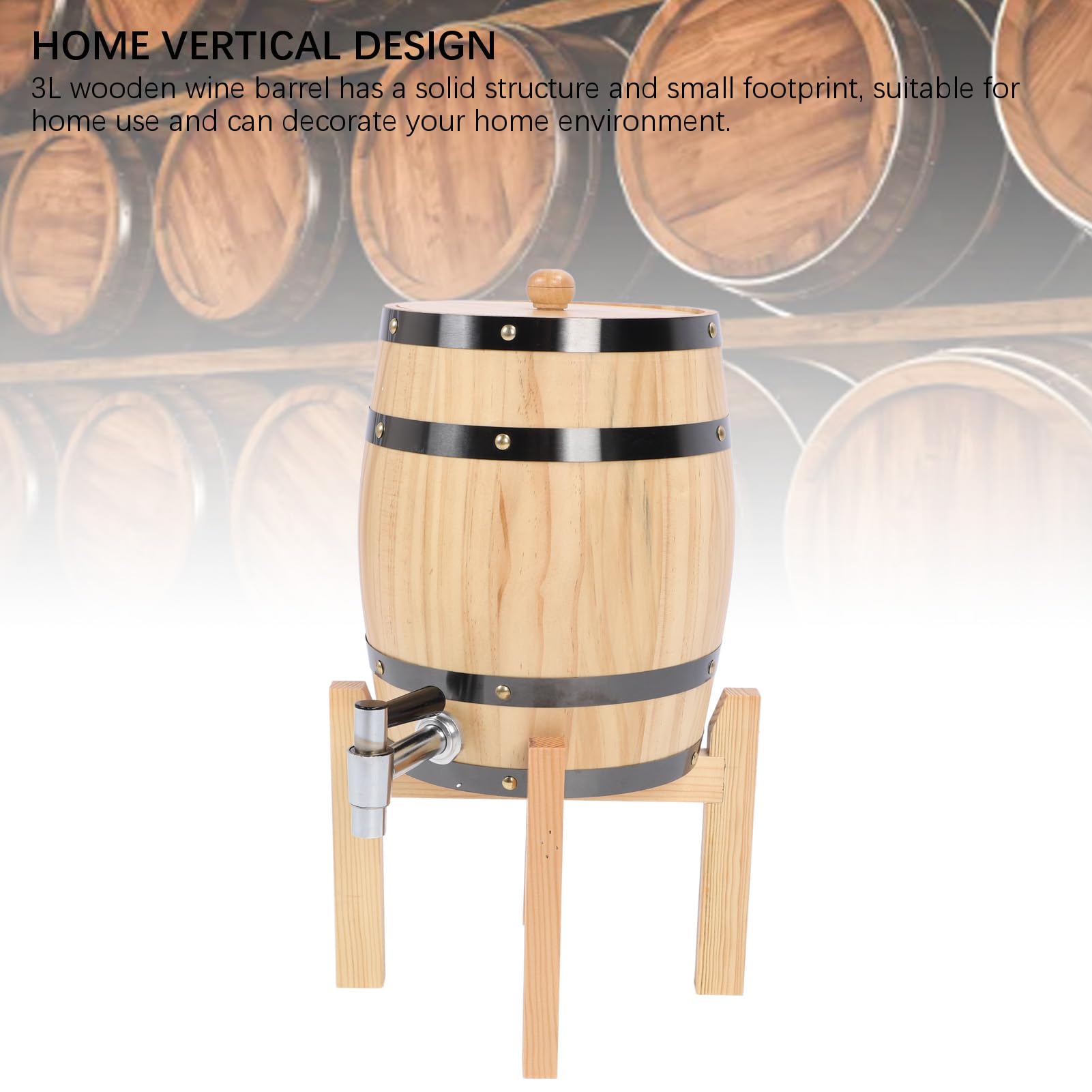 Tonneau à Vin en Bois, Tonneau à Bière en Bois de Chêne 3 L, Fûts à Whisky avec Robinet et Support pour un Usage Domestique
