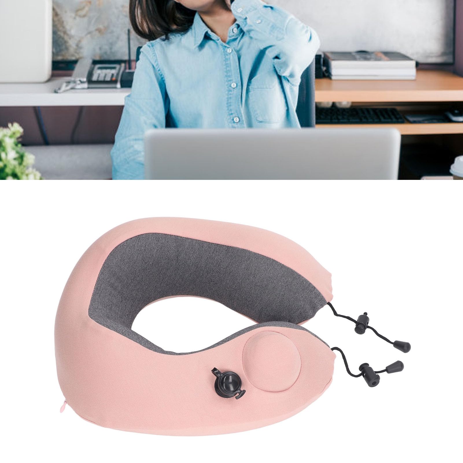 KANASI Cuscino da viaggio gonfiabile per il collo, design a forma di U pressogonfiabile con custodia per il comfort del sonno dell'auto in aereo