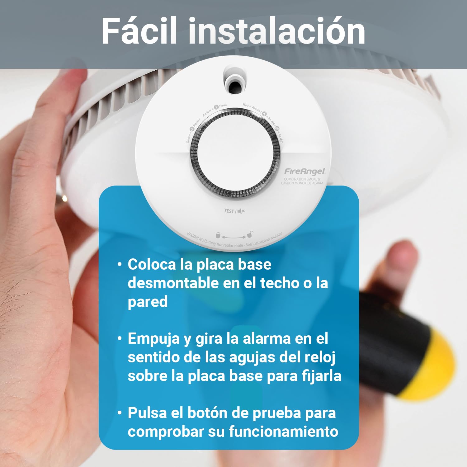 FireAngel Detector de Humo y Monóxido de Carbono para Casa Combinado, SCB10-INT – Doble Sensor de Humo y CO de 10 Años de Duración