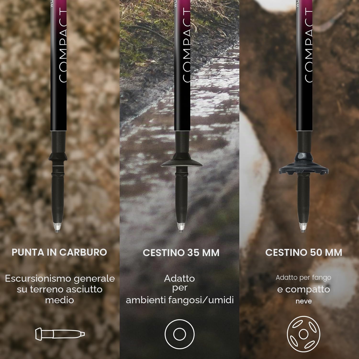 Fizan Compact 3 bastoncini da trekking – 158,8 g ultraleggeri, zaino in spalla, bastoncini da trekking, regolabili, pieghevoli, vestibilità personalizzata, impugnature in EVA, bastoncini da passeggio