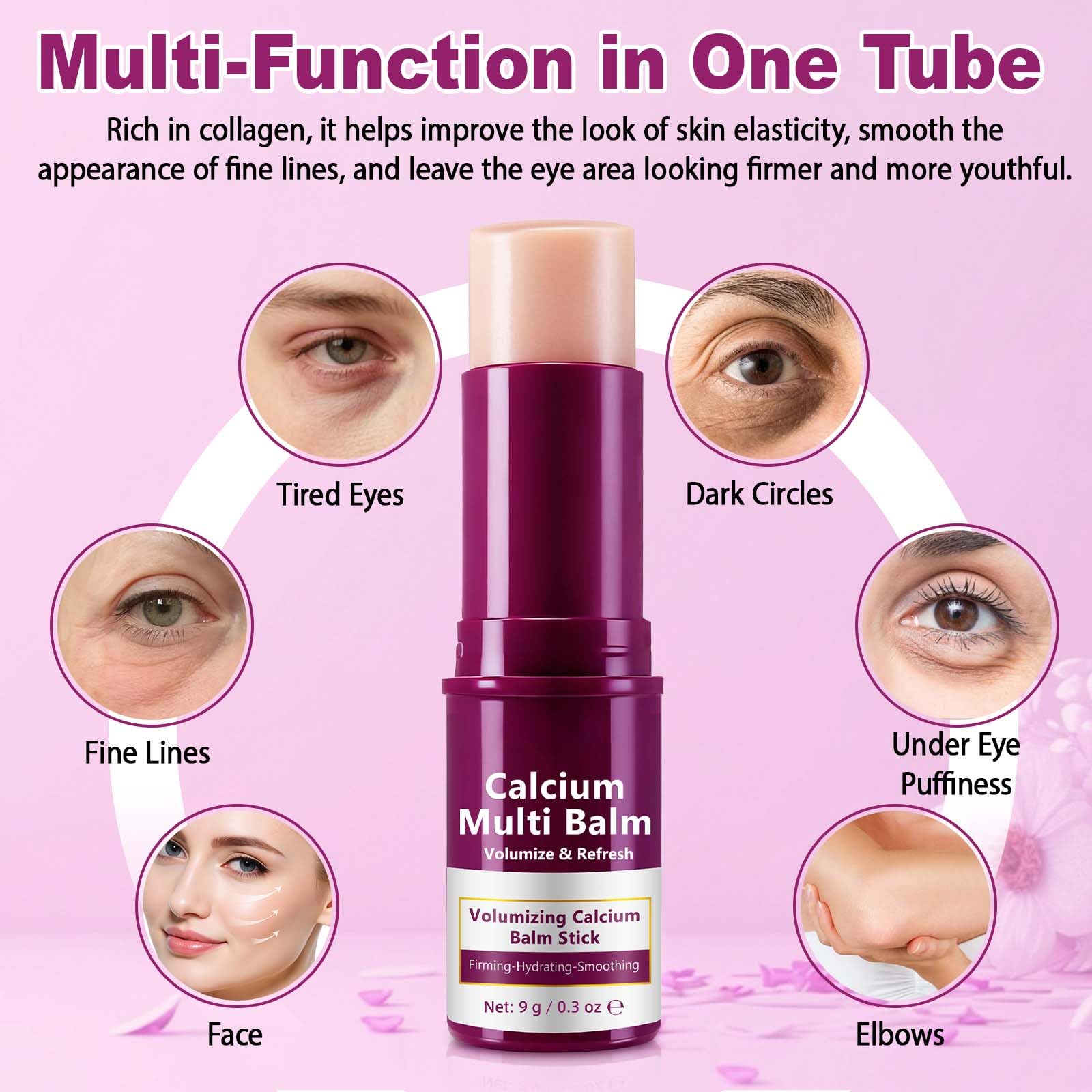 Calcium Multi Balm Stick 9g – Balsamo Idratante con Collagene e Calcio, Stick Anti-Età Rassodante per Viso Occhi e Collo, Nutriente e Levigante, Formula Multiuso per Idratazione Quotidiana Portatile