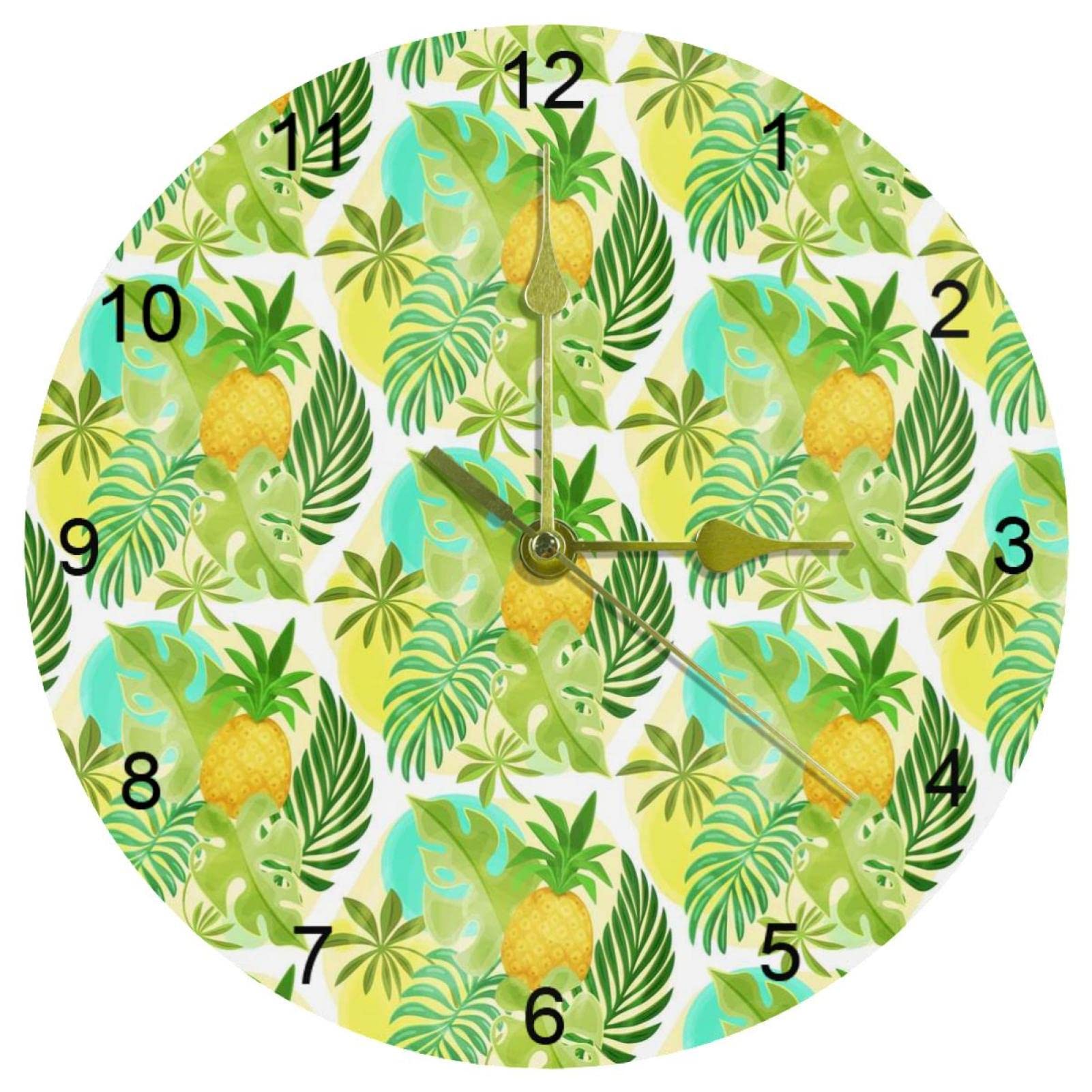 Horloge murale silencieuse tropicale avec grands chiffres arabes pour salon chic
