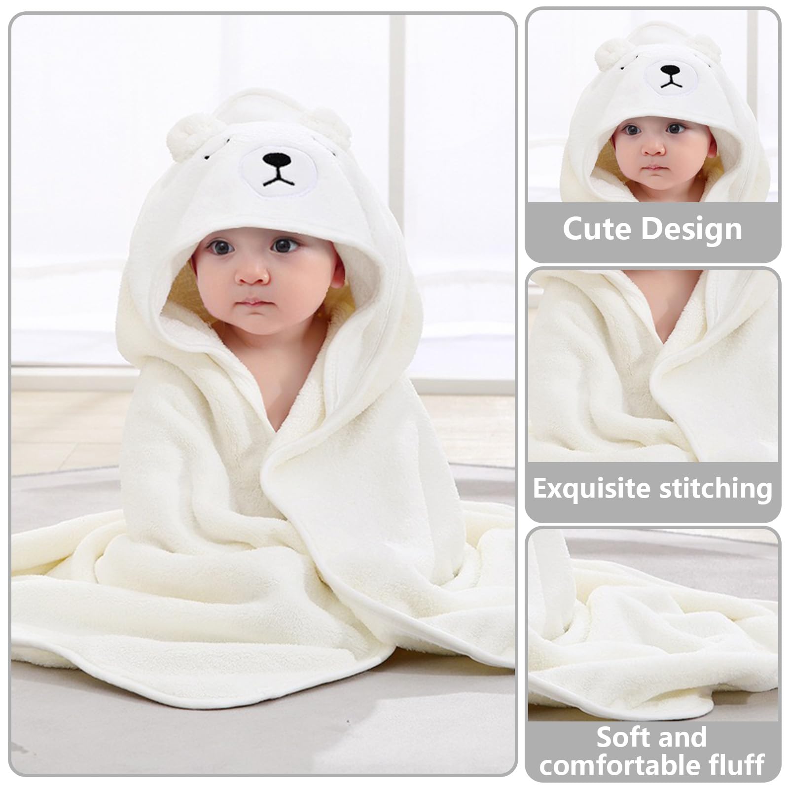 HUANYO Hooded Baby Towel, White Bear Cub - Image 3