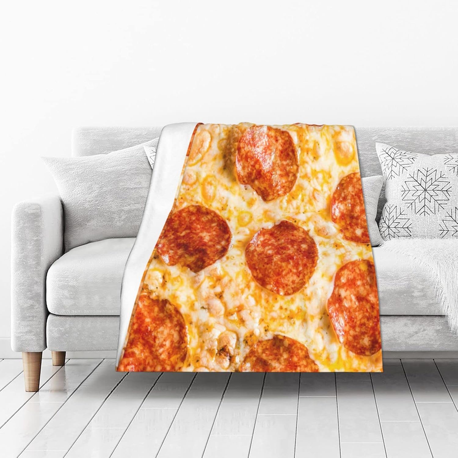 Pepperoni Pizza Flannel Blanket Realistic Food Fleece Throw Cozy Soft Lightweight