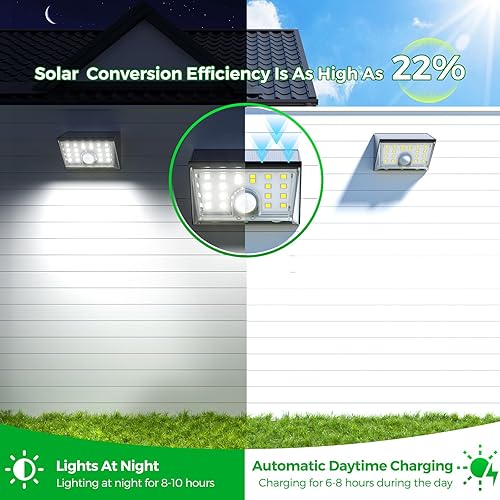 Miniatura 6 de JSOT Luces solares para valla al aire libre, 4 modos, luces solares para exteriores, impermeables, IP65, paquete de 6 sensores de movimiento,