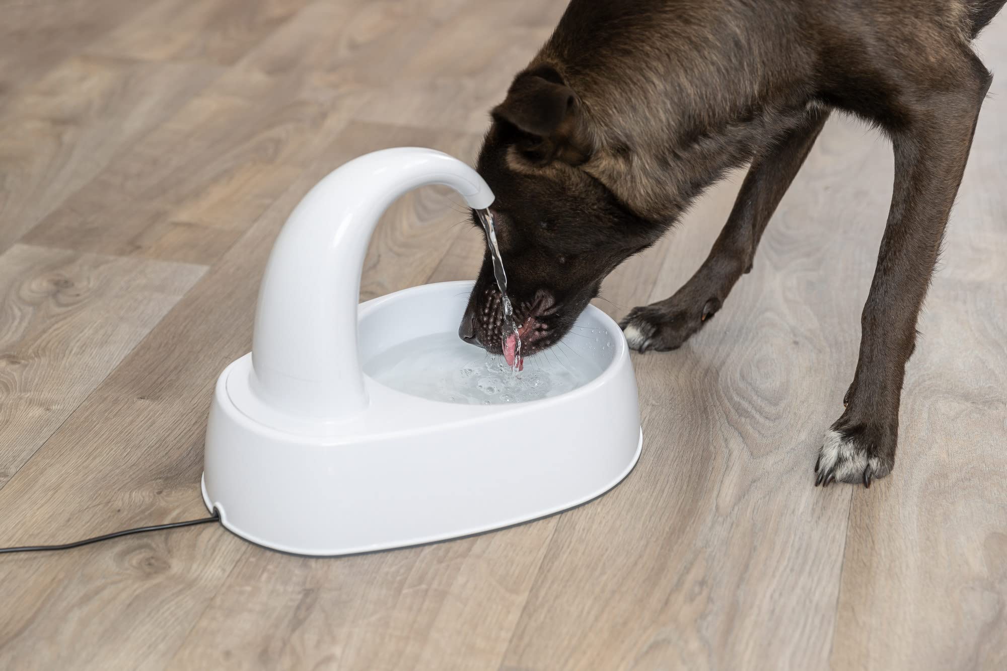 TRIXIE Trinkbrunnen Curved Stream, Kunststoff, 2,5 l/25 × 24,5 × 35 cm, weiß