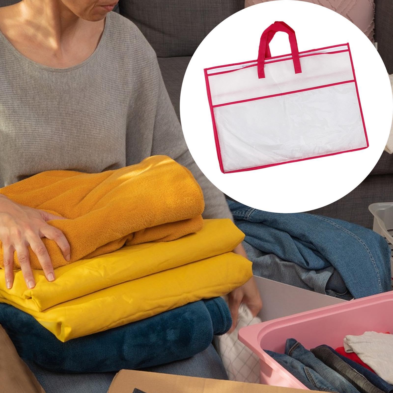 Blanket Storage Bag Clothing Organizer Clear Large Closet Organizer Comforter Storage Bag for Linen Sweater Bedding Bed Sheet, red Edge