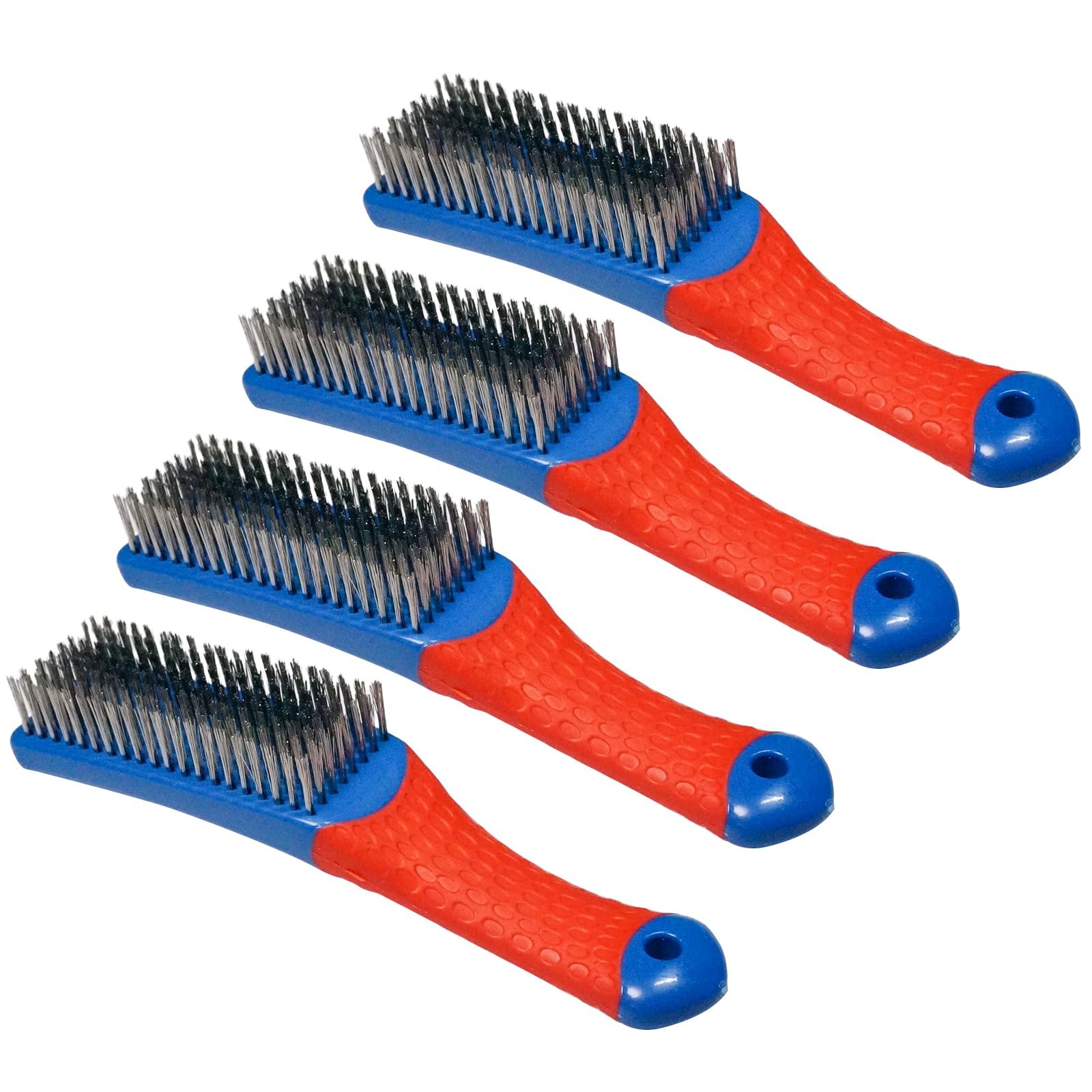 4 PCS Heavy-Duty Wire Brush Set, Heavy Stainless Steel Wire Scratch Brush, with Ergonomic Silicone Covered Handle, for Rust, Dirt, Deep Cleaning Rust