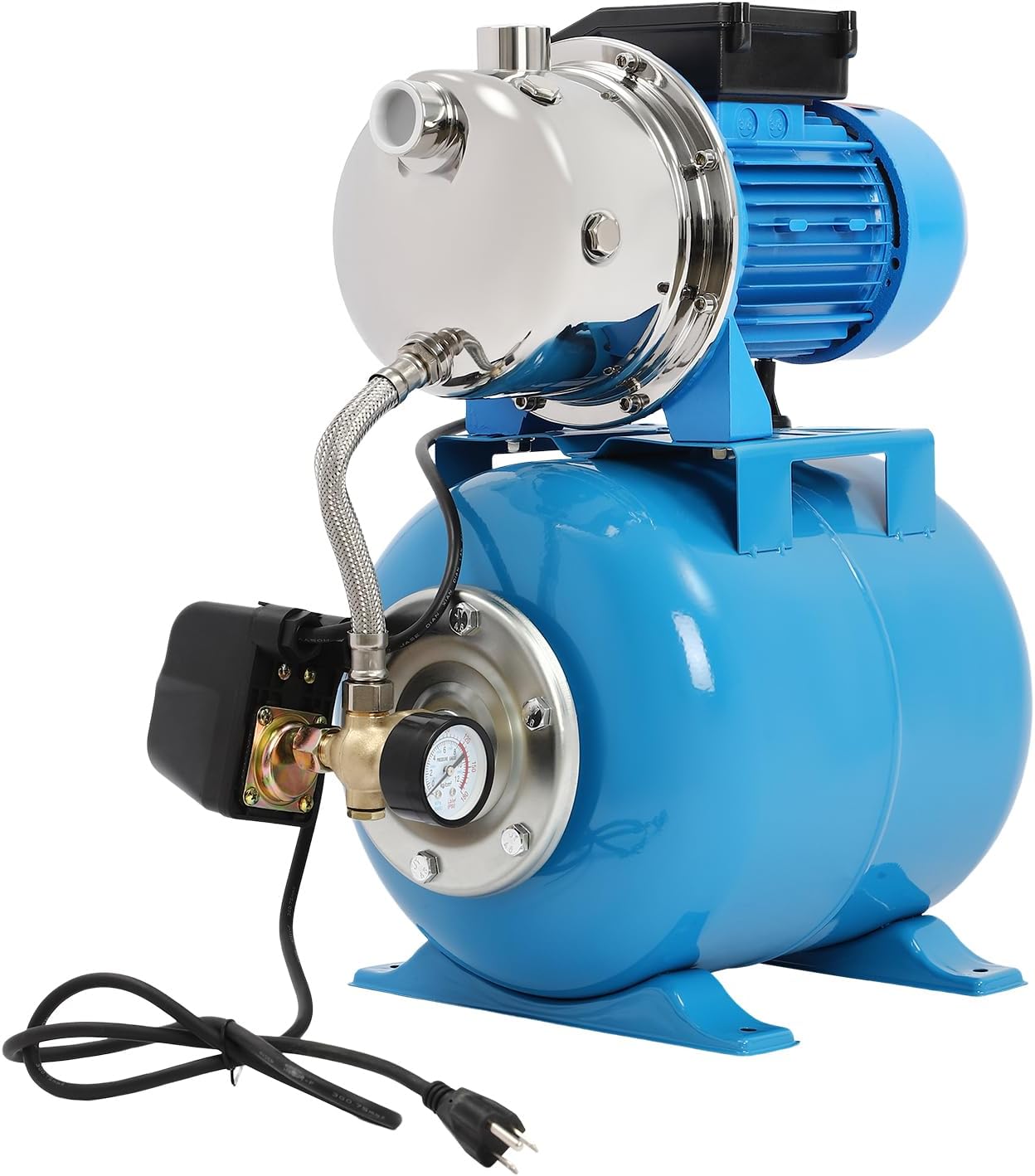 1HP Shallow Well Pump with Pressure Tank, 792GPH Automatic Water Booster Jet Pump Irrigation Water Pump w/ 6.34 Gal Pressure Tank Water Pump Booster System for Home, Garden, Lawn -Blue