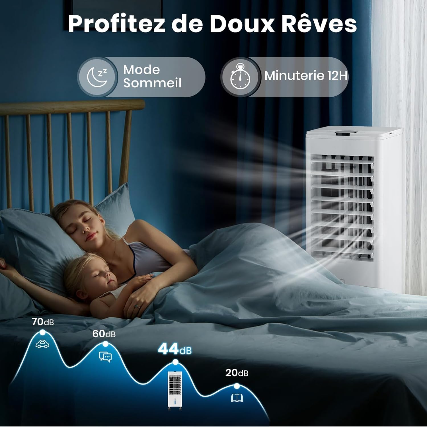 RELAX4LIFE Rafraîchisseur d'Air Silencieux Mobile | 3 en 1 Refroidisseur d'Air Humidificateur Ventilateur | 3 Vitesses 3 Modes | Réservoir 2,8L | 4 Blocs Réfrigérants | Oscillation | Faible Conso