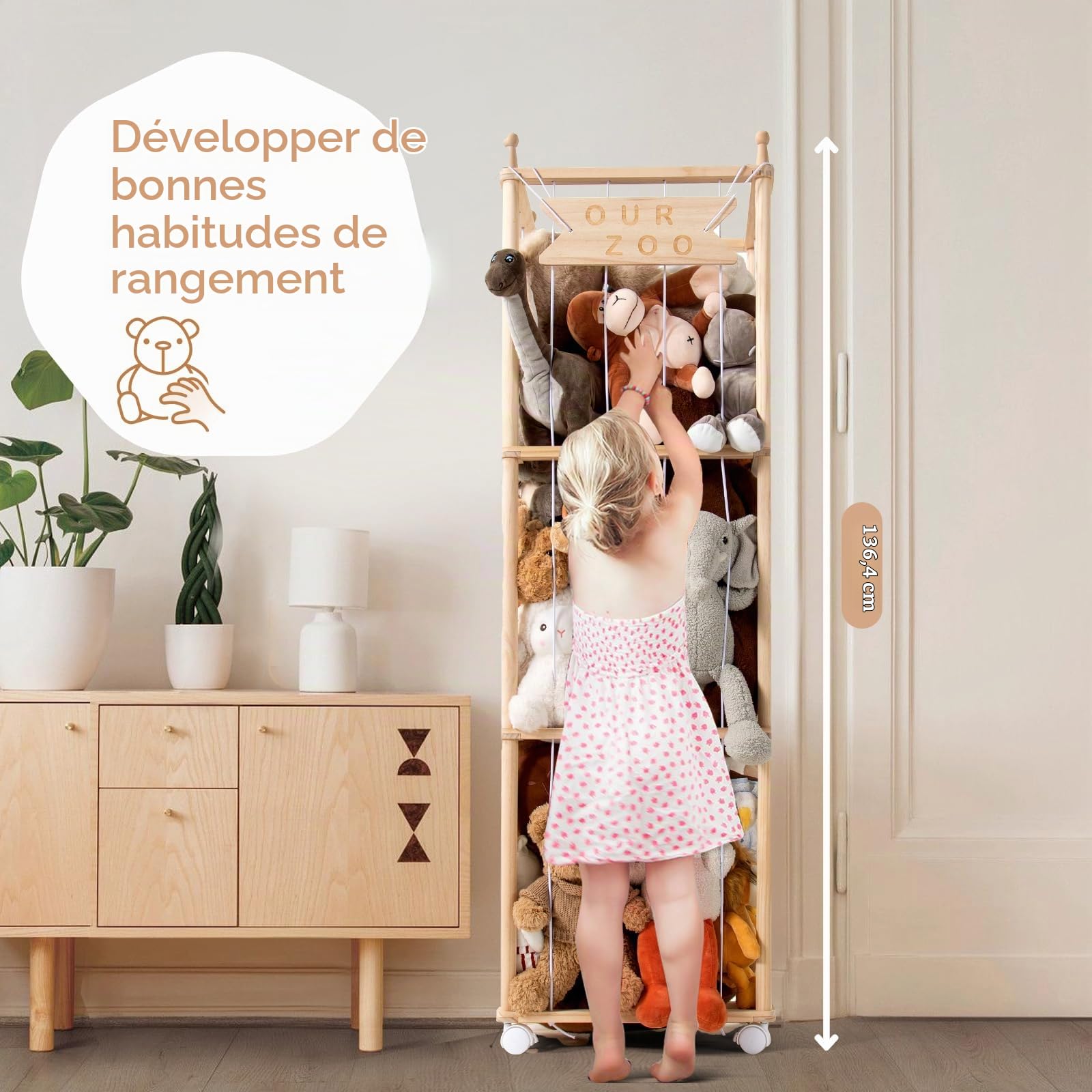 Meuble Rangement Zoo Bois Peluches,Organisateur Gain de Place