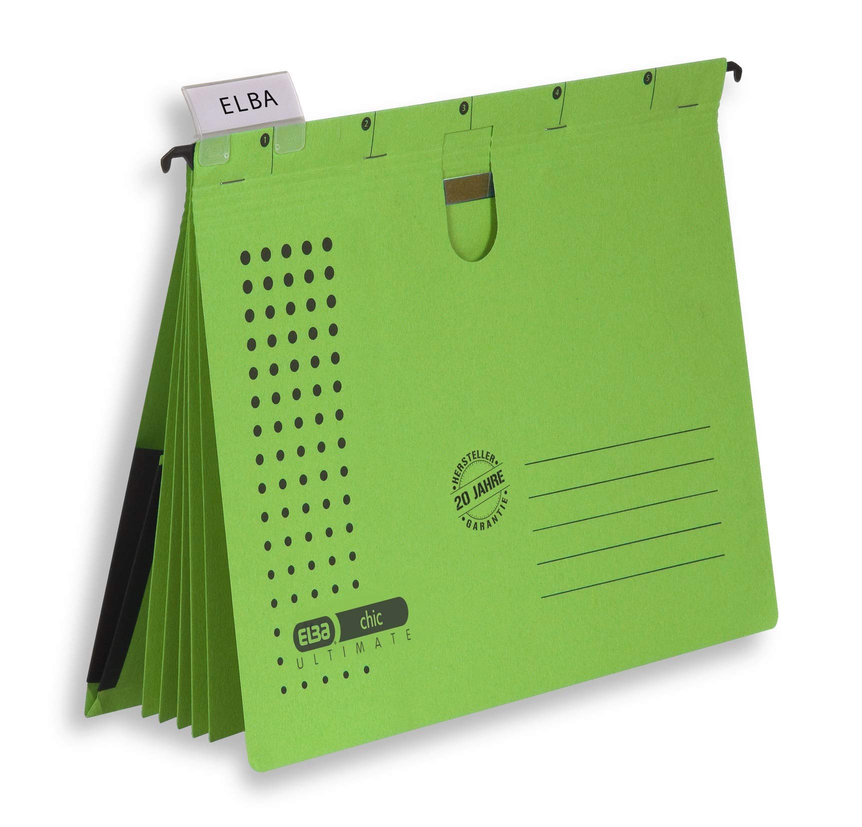 Elba Chic Ultimate 100333014 Organising File 5 Insert Sheets and 5 Dividers with Expanding Pocket on the Back Cover Pack of 5 Green
