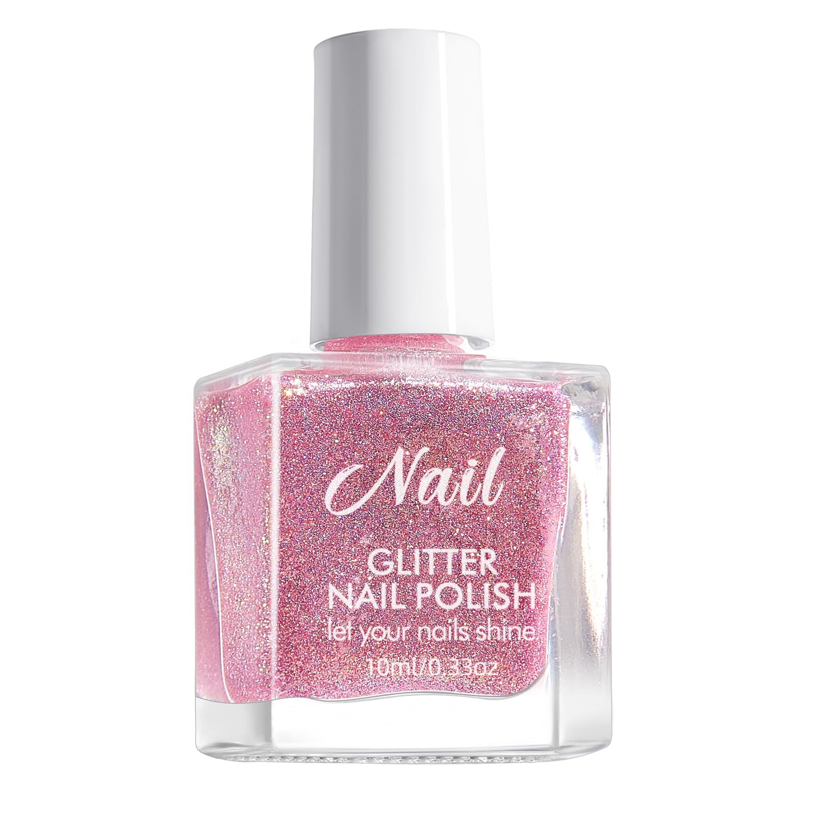 Pink Nail Polish - Glitter Nail Polish - Bright Pink Nail Varnish Quick Dry - Sparkle Shiny Water-Based Formula Breathable Nail Polish - French Manicure Nail Polish for Women Girls