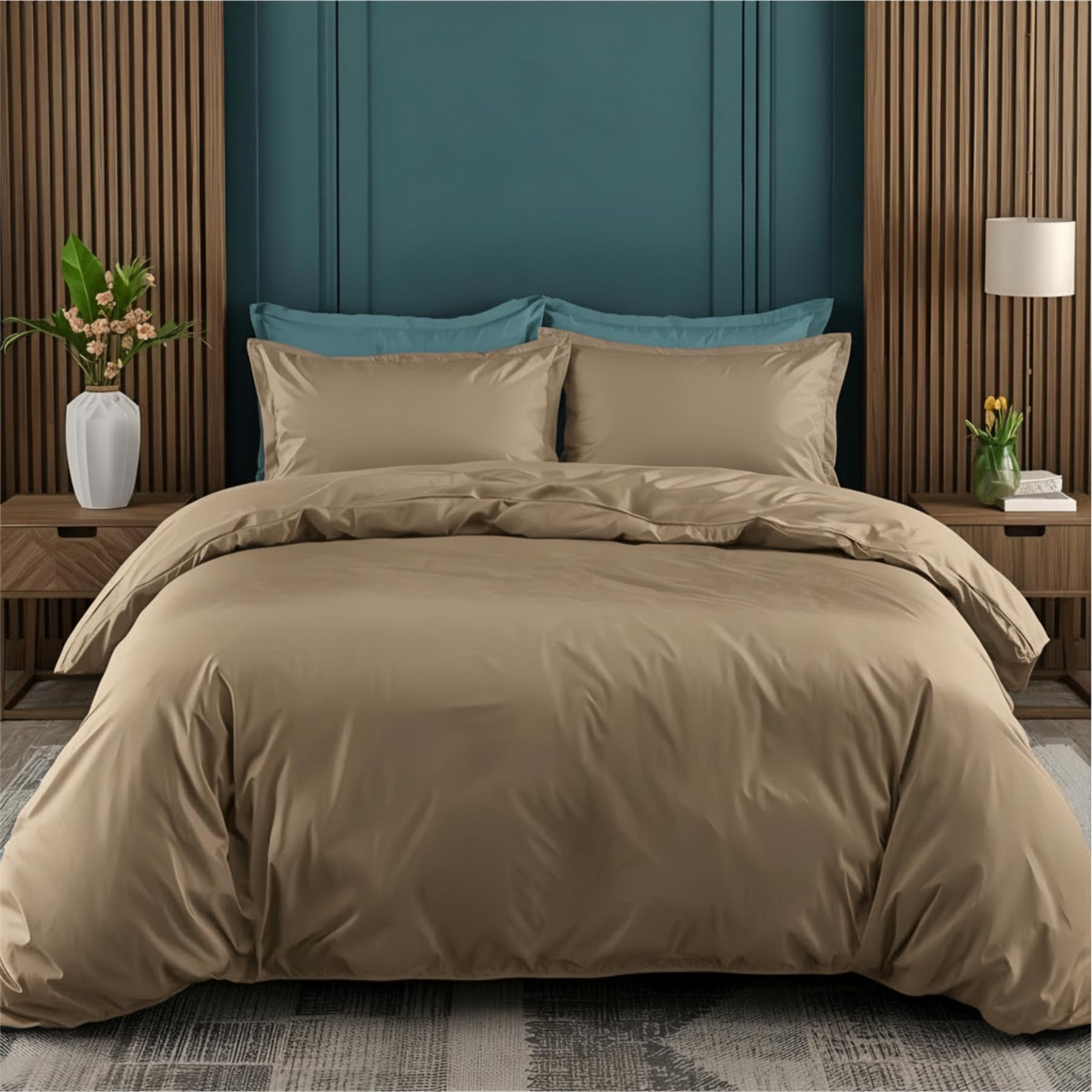Epinch Duvet Cover Set 1000 TC 100% Egyptian Cotton Luxurious Soft as Feather Home & Hotel 3-Pieces 1-Duvet Cover 2-Pillow Sham Cover Zipper & Tie Closure (Taupe, King_92 X 106 Inch)-image-46