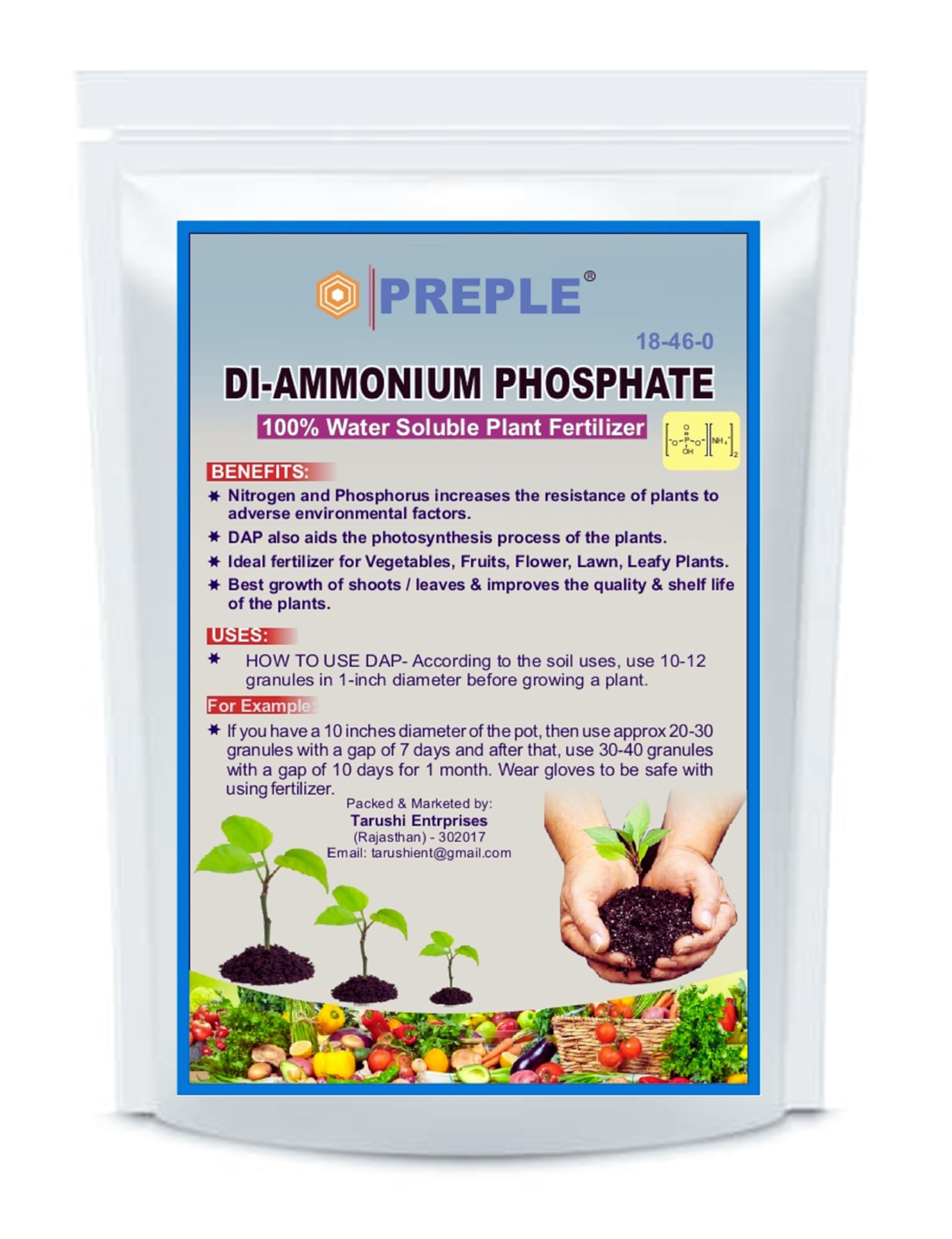 PREPLE DAP Fertilizer Di-Ammonium Phosphate Soil for Gardening Purpose Lawn Vegetables, Flowers, Fruits Plant, 100% Water Soluble, Best for Home and Terrace Gardens Plant Health(1 Kg) (B0B4L4B9QJ) Amazon Price History, Amazon Price Tracker