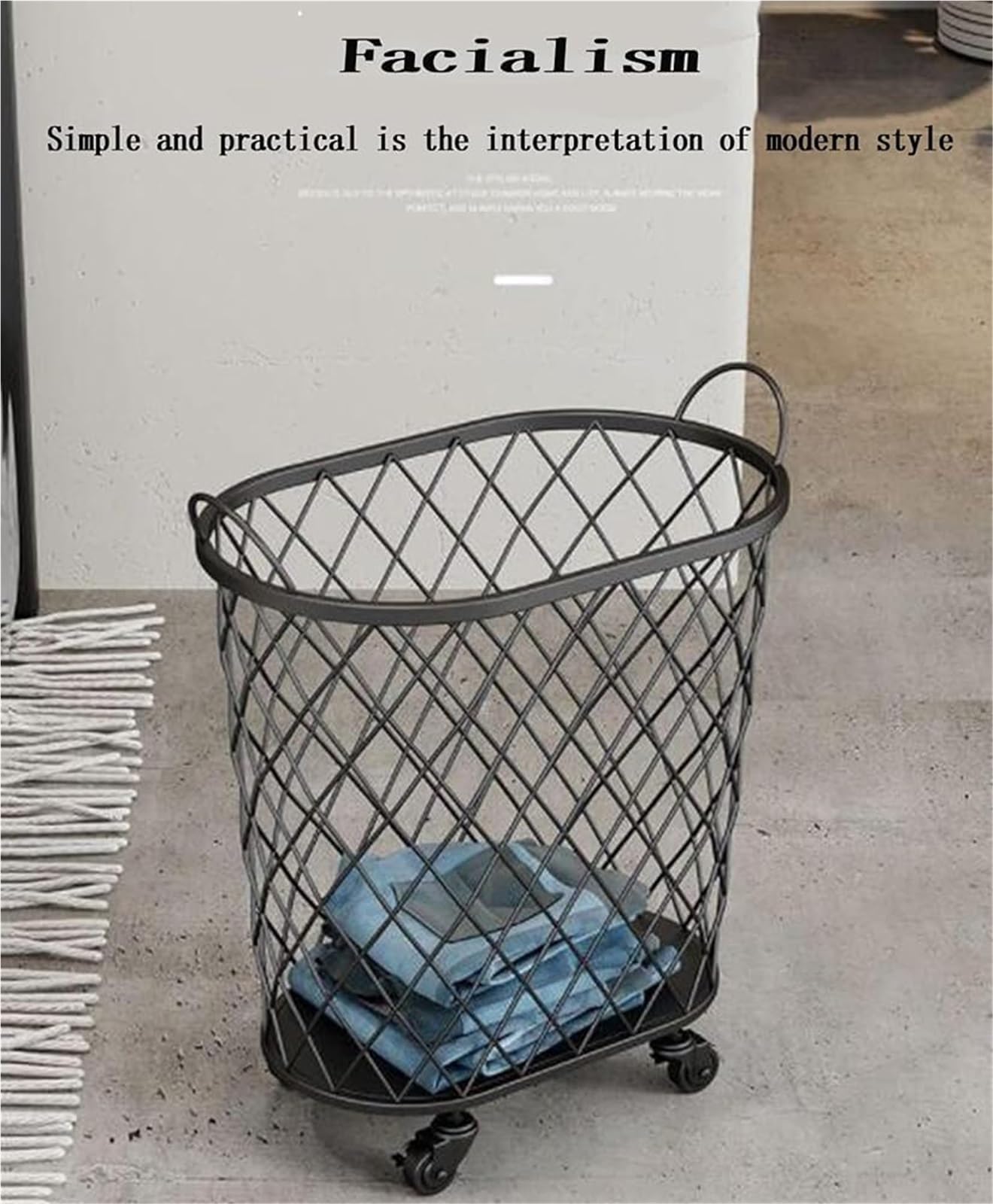 Wäschekorb mit Rollen, Schmaler Wäschewagen mit stabilem Metallrahmen, Wäsche-Organizer mit Griffen für Schlafzimmer und Badezimmer(Black)