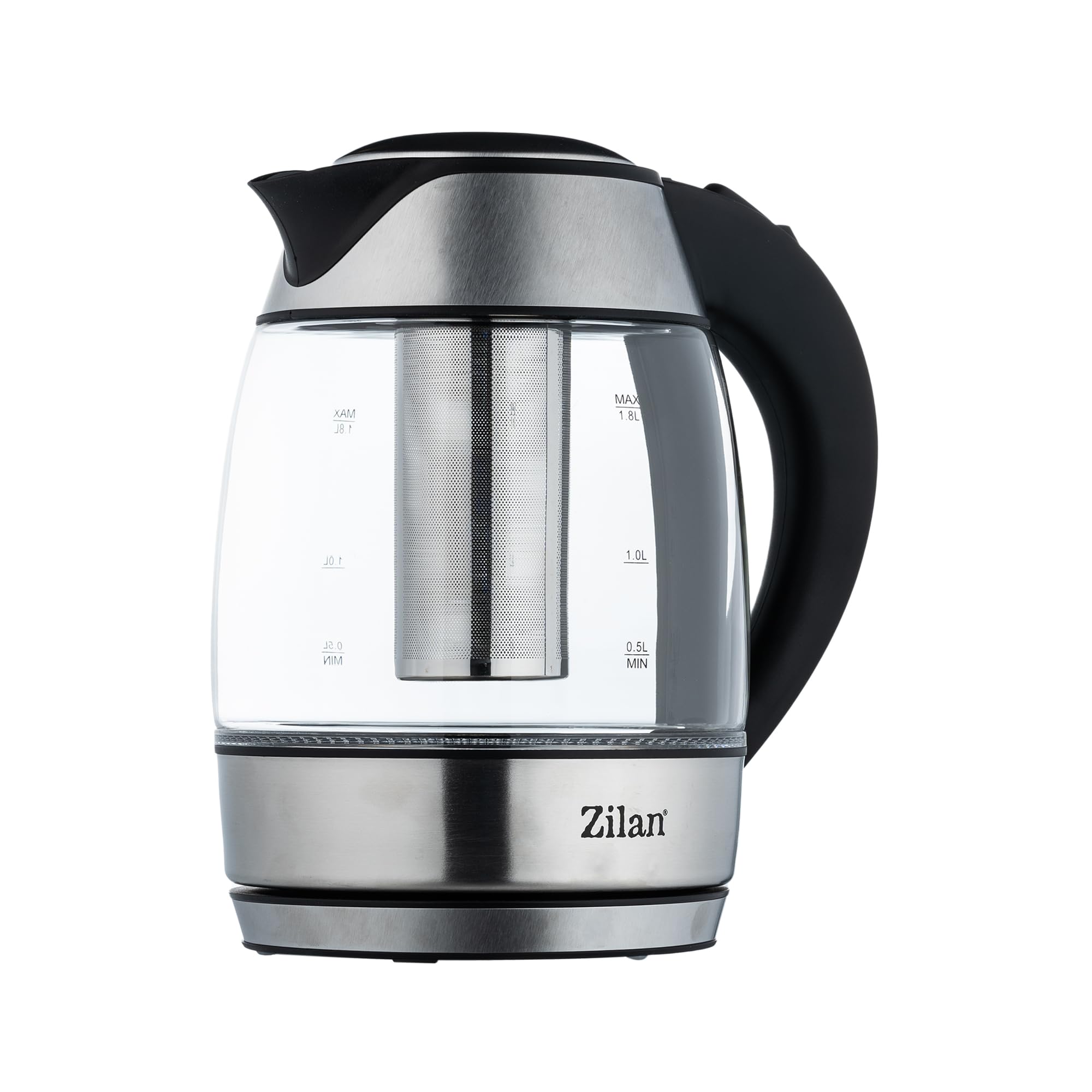 Zilan Bollitore in vetro con filtro, luce LED blu, capacità 1,8 litri, base rotante a 360°, protezione contro l'ebollizione a secco, 2200 Watt