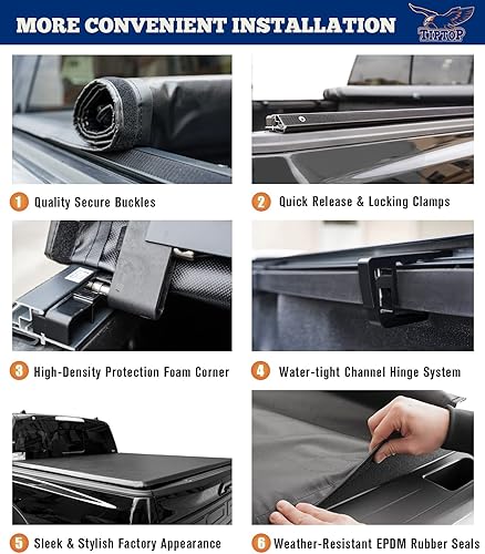 Miniatura 5 de TIPTOP Cubierta enrollable suave para caja de camioneta Ram 1500 2500 3500 y Ram 1500 2019-2023 Ram 1500 Classic de 8 pies (96.3 pulgadas) sin
