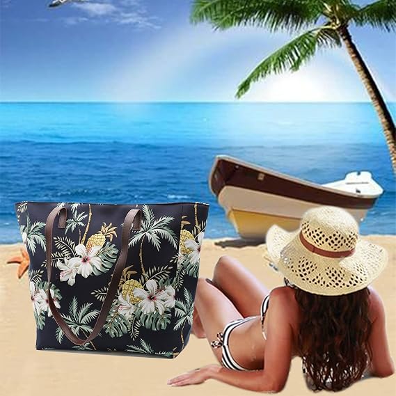 We We Large Canvas Straw Beach Pool Bag Waterproof Beach Tote Bags for Women Travel Shoulder Handbag