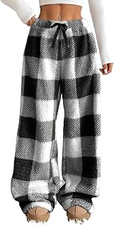 Wyeysyt Women's Fuzzy Wide Leg Pajama Pants, Soft Fleece PJ Bottoms