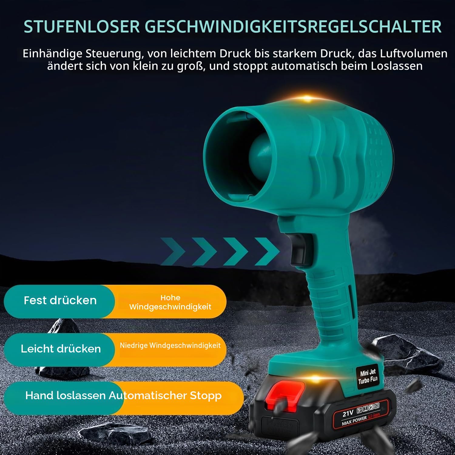 Akku Laubbläser Turbo Gebläse, Mini Laubbläser Mit 1300mah Akkus Und Ladegerät, 35000RPM Elektrische Handgehaltener Sturm Turbolüfter für Reinigen von Holzspänen, Blättern und Schnee