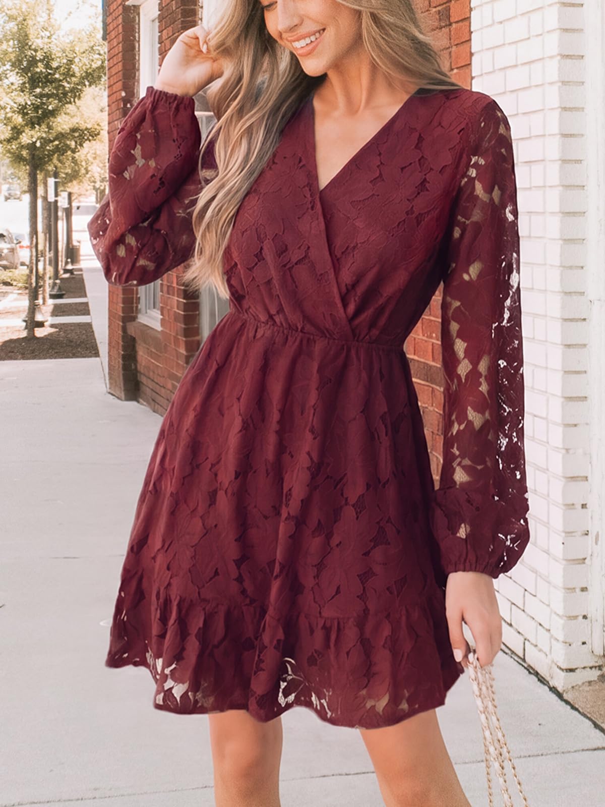 CUPSHE Mini abito da donna elegante con scollo a V e maniche a vita alta, foderato, per matrimonio