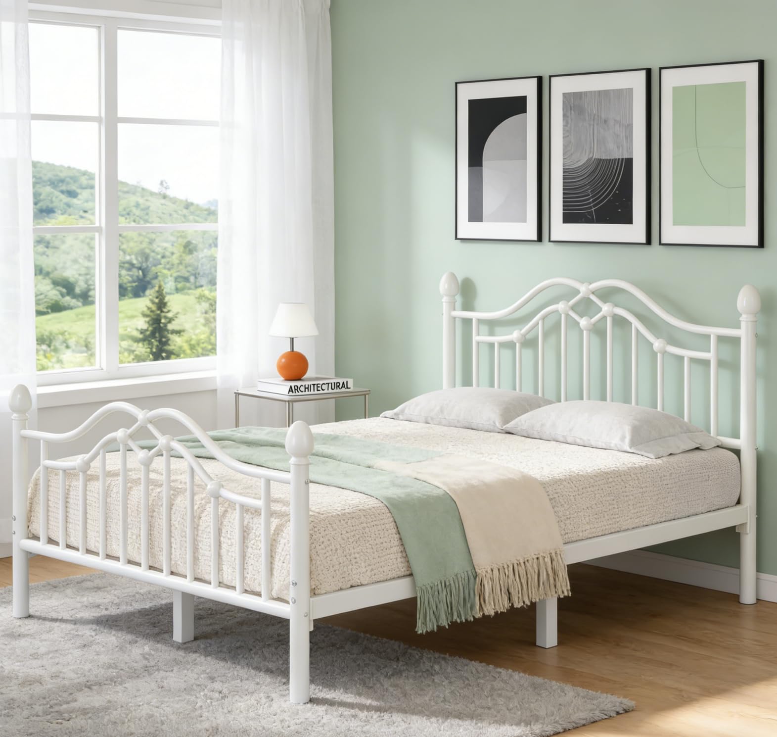 LOEWAY Full Metal Bed Frame with Classical Headboard and Footboard, Platform Bed Frame with Sturdy Metal Slats Support, Adequate Under Bed Storage, No