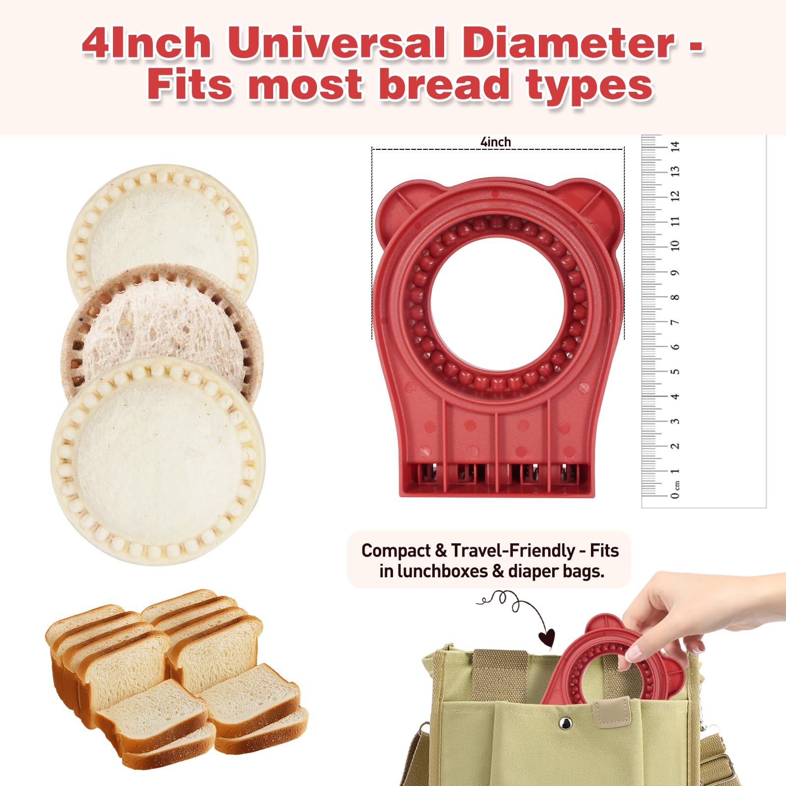 Cortador y sellador de sándwich a prueba de fugas y sin BPA para PB&J, herramienta de cocina redonda sin corteza, máquina de aperitivos para almuerzo para niños para galletas, masa de 7