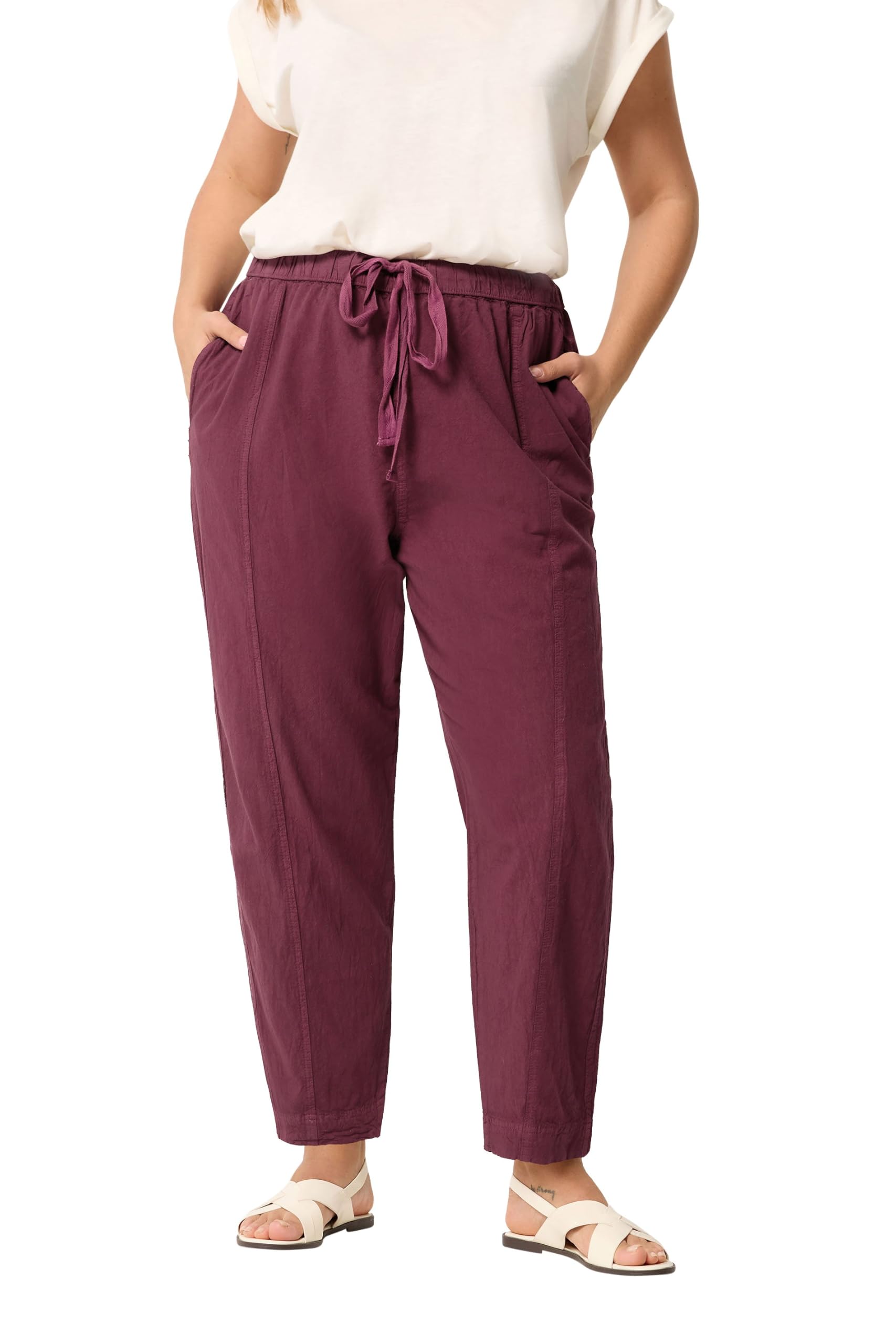 Yours Women's Burgundy Cool Cotton Barrel Leg Denim Trousers In Size 18