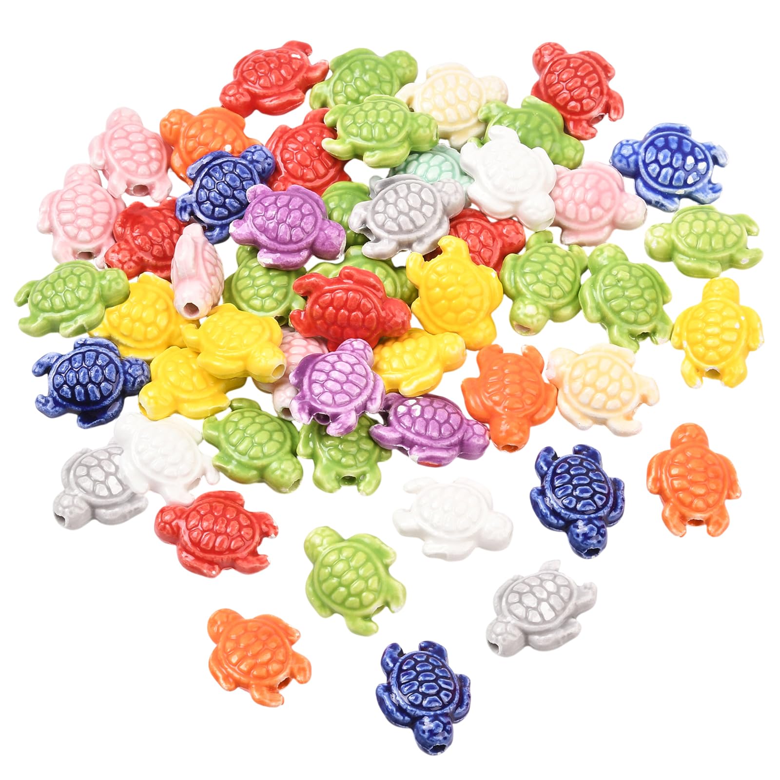 HUAAPLEVLA 50 Pcs Ceramic Animal Beads for Jewelry Making Cute Porcelain Turtle Beads Colorful Polymer Clay Sea Ocean Beach Bead for Bracelets Earring Necklaces DIY Craft Supplies