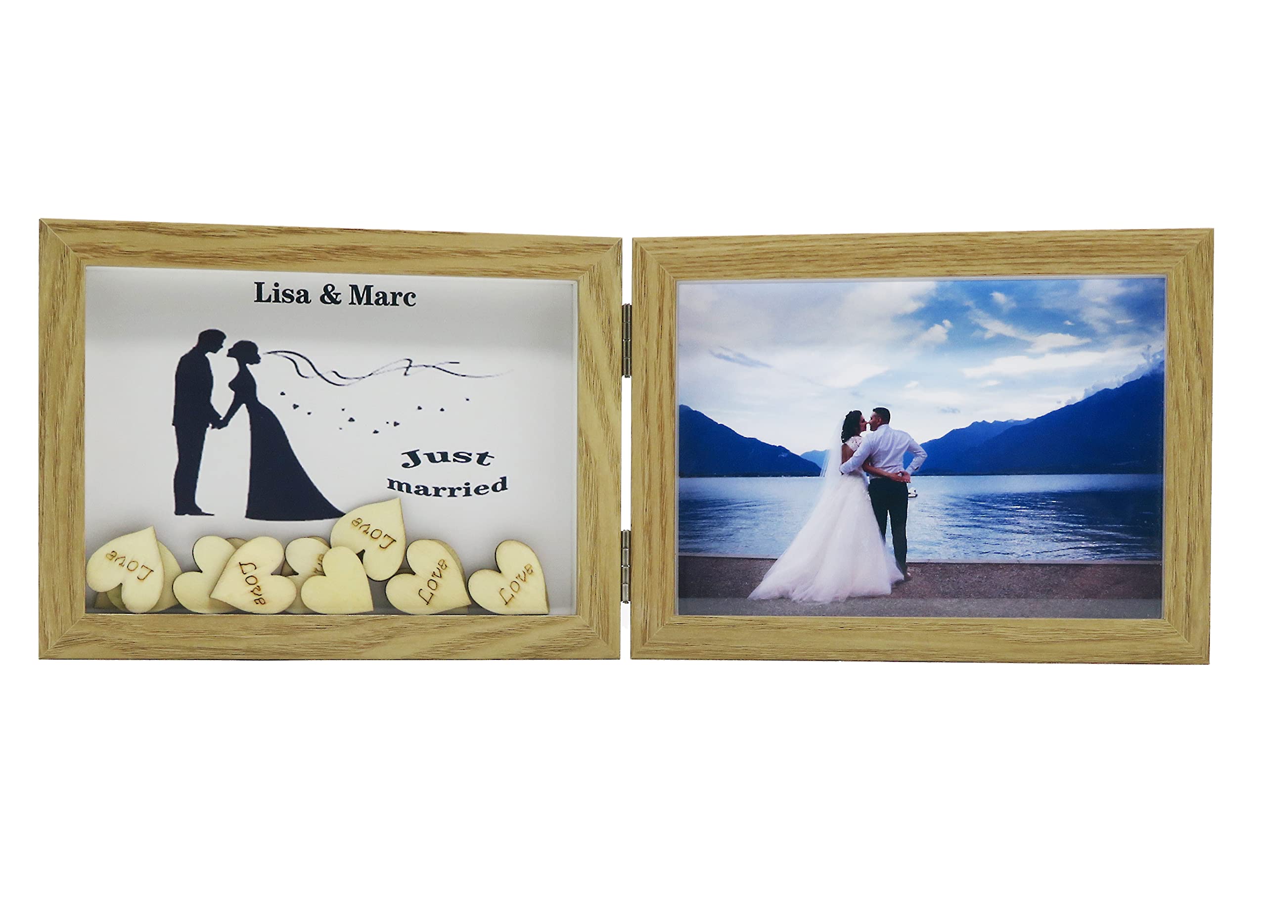 Cornice Pieghevole Per 2 Foto 13x18 Cm – In Legno MDF E Vetro, Per Disegni Bambini, Collage, Scrivania, Colore Nero - 2