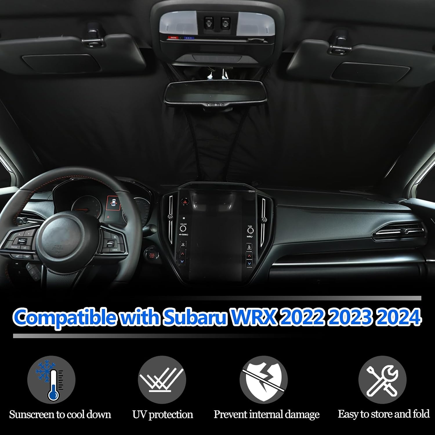 Front Windshield Sun Shade Compatible with Subaru WRX 2022-2024 Car Windshield Sun Shade Foldable Sun Shield UV Protection Car Accessories (Front Windshield Memory Steel Wire)