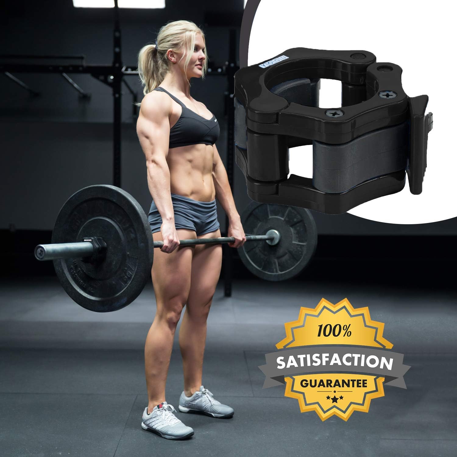 YOGU 2" Olympic Barbell Collars (Pair) Solid Nylon Locking Barbell Clamps with Quick Release Secure Snap Latch for Crossfit Squats Deadlifts Cleans Snatches (Black)