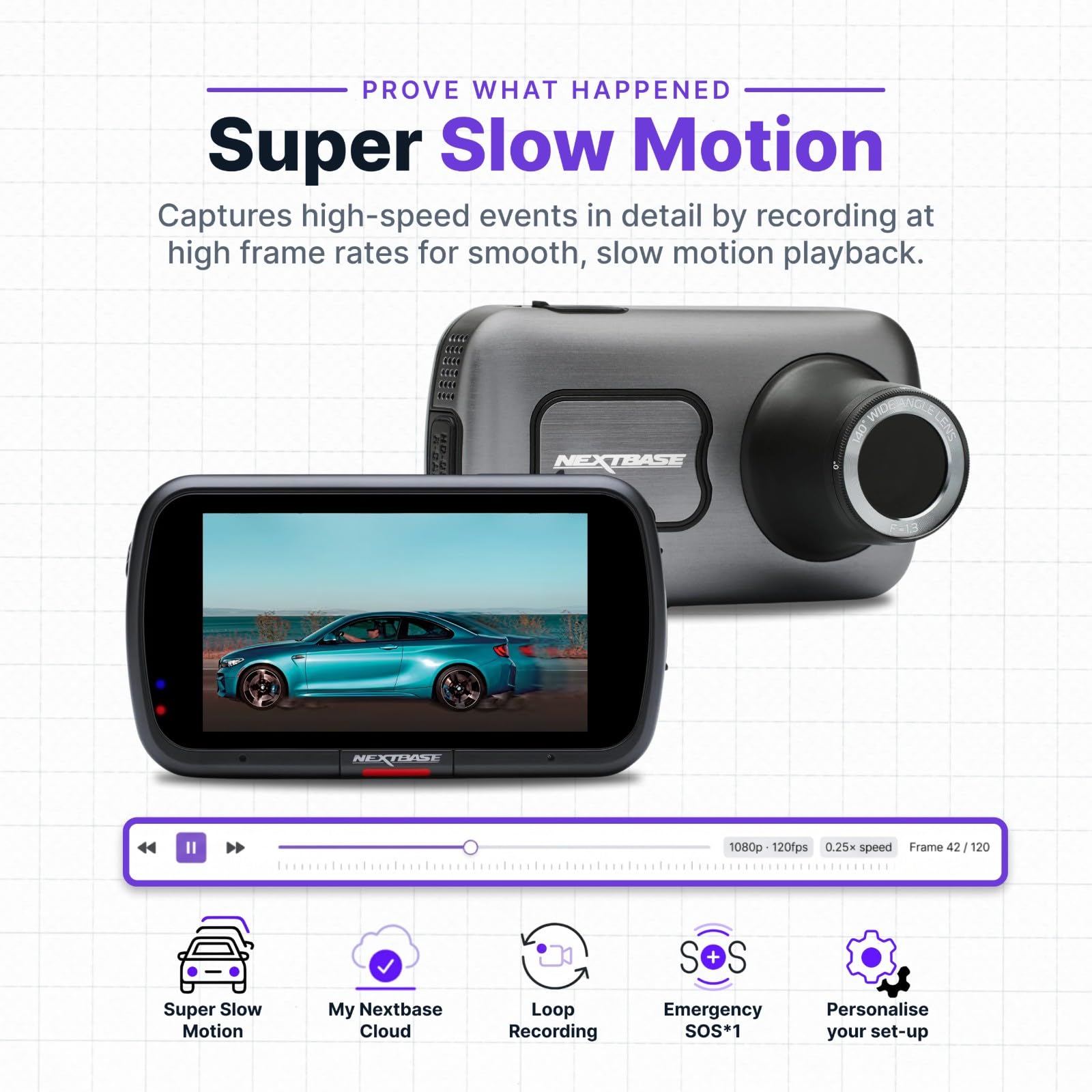 Nextbase Kamera samochodowa 622 GW Full 4K/30 kl./s UHD nagrywanie w samochodowej kamerze DVR - 140° z przodu - Wi-Fi, GPS, Bluetooth - super zwolnione tempo @ 120 kl./s - stabilizacja obrazu -