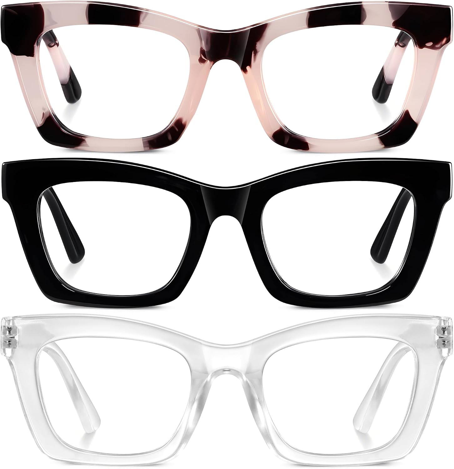 3 Pack Blue Light Glasses for Woman, Fashion Computer Blue Light Blocking Glasses, Anti Eye Strain Square Eyeglasses
