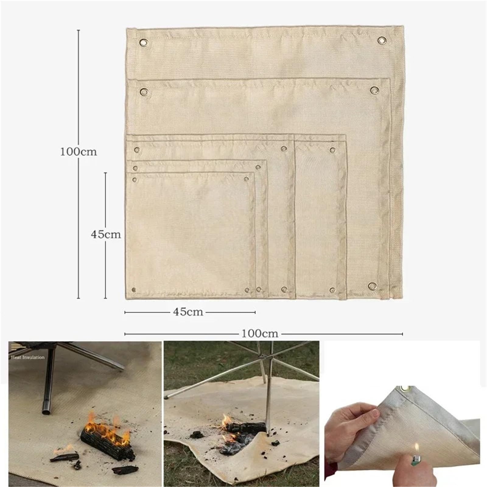 Manta ignífuga de fibra vidrio for acampar al aire libre, picnic, barbacoa, aislamiento, manta alta temperatura(Silicone-XL-105X60cm)