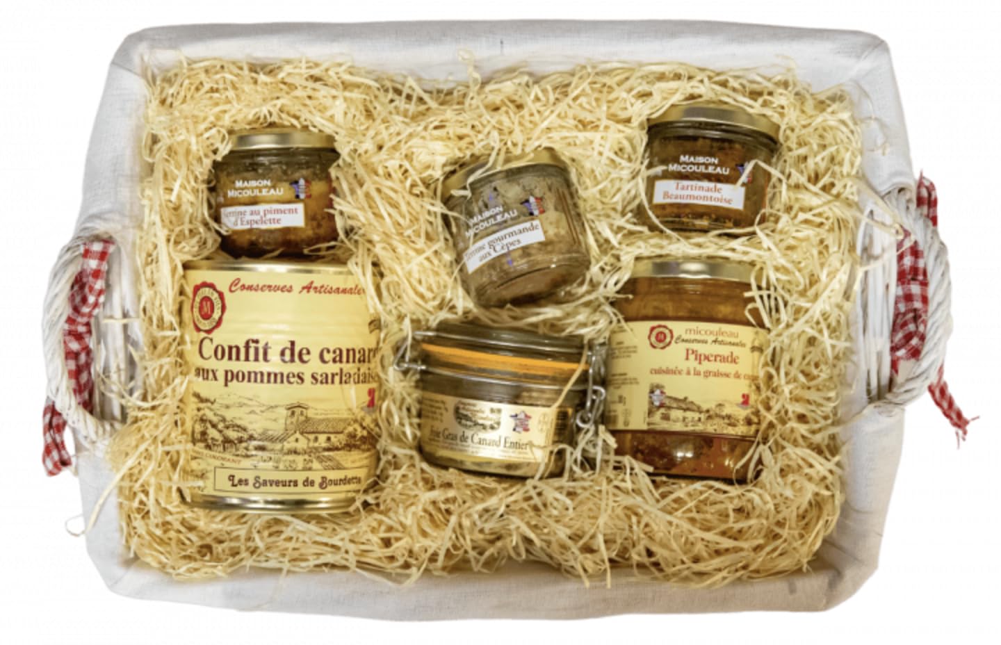 Corbeille gourmande "Festin à deux", Panier garni, Panier gourmand à offrir, coffret de noël, colis gourmands, cadeau (produits français), foie gras, produits régionaux, Micouleau