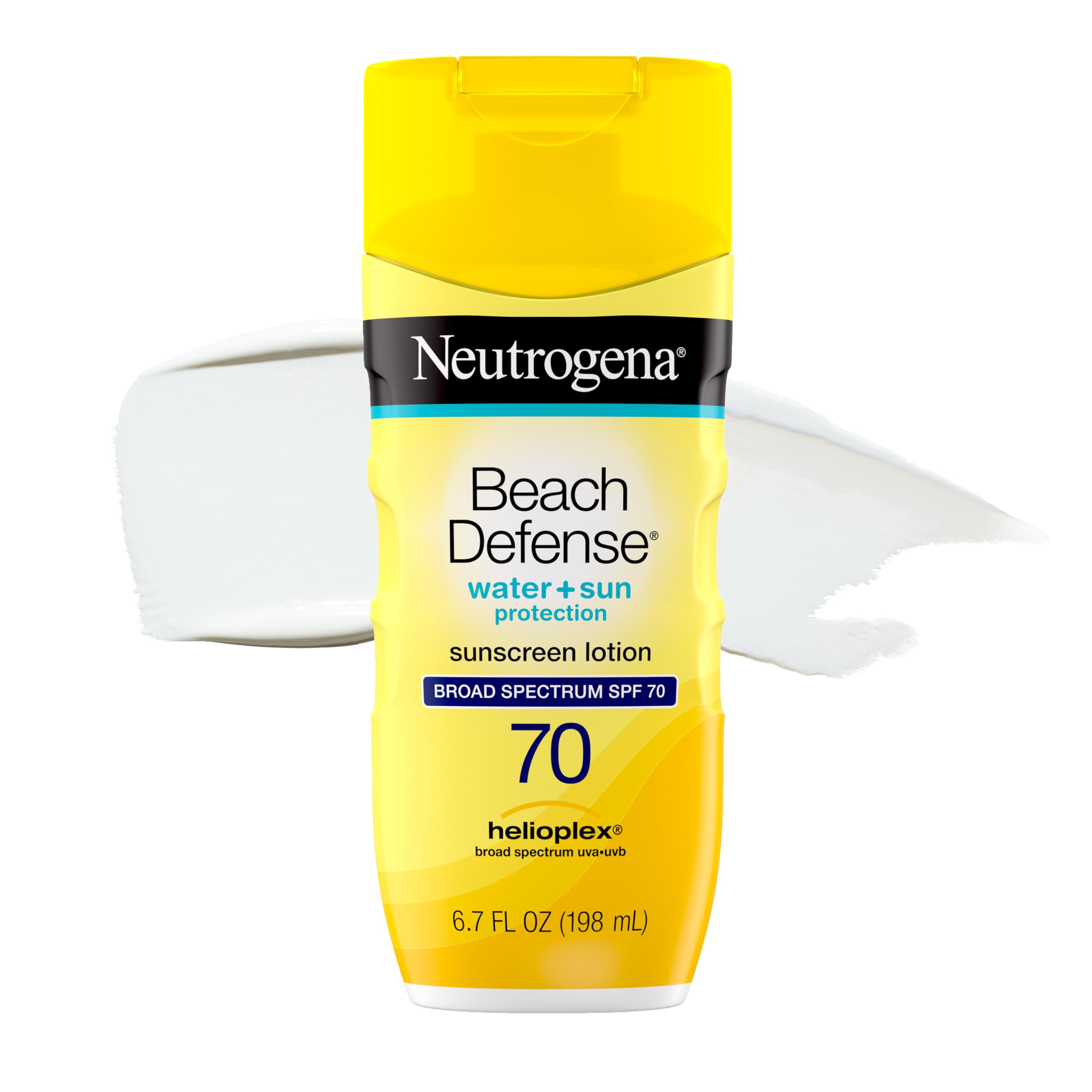 Neutrogena Beach Defense Sunscreen Lotion SPF 70 Broad Spectrum UVA UVB Protection Lightweight Water Resistant up to 80 Minutes Oil-Free Beach-Strength Sun Protection for Whole Family, 6.7 fl oz