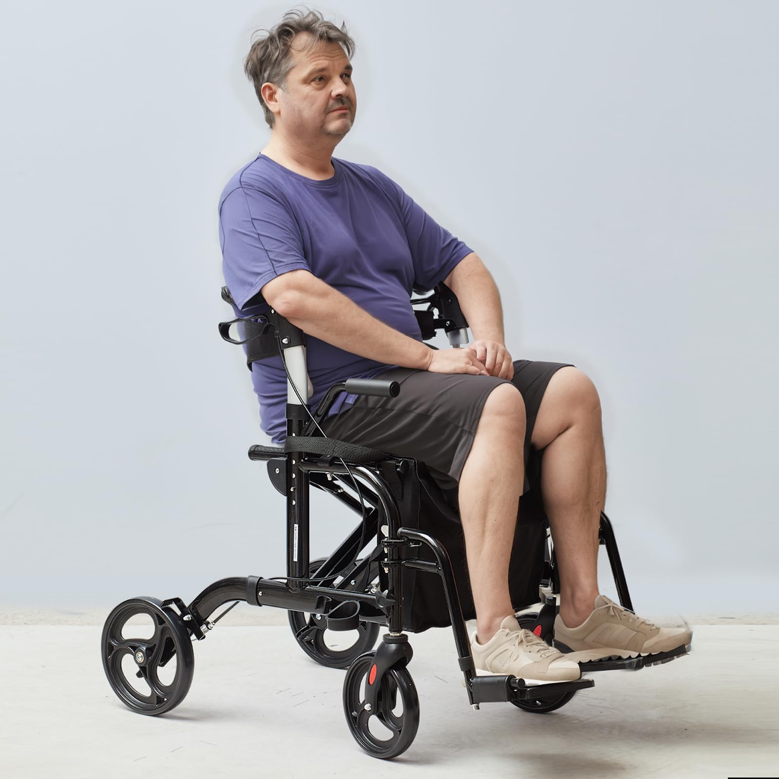 VEVOR Deambulatore 2 in 1 Sedia per Anziani, Deambulatore Pieghevole Combinato Sedia a Rotelle e Poggiapiedi, Deambulatore per Disabili in Alluminio con Maniglia Regolabile, Carico 300LBS