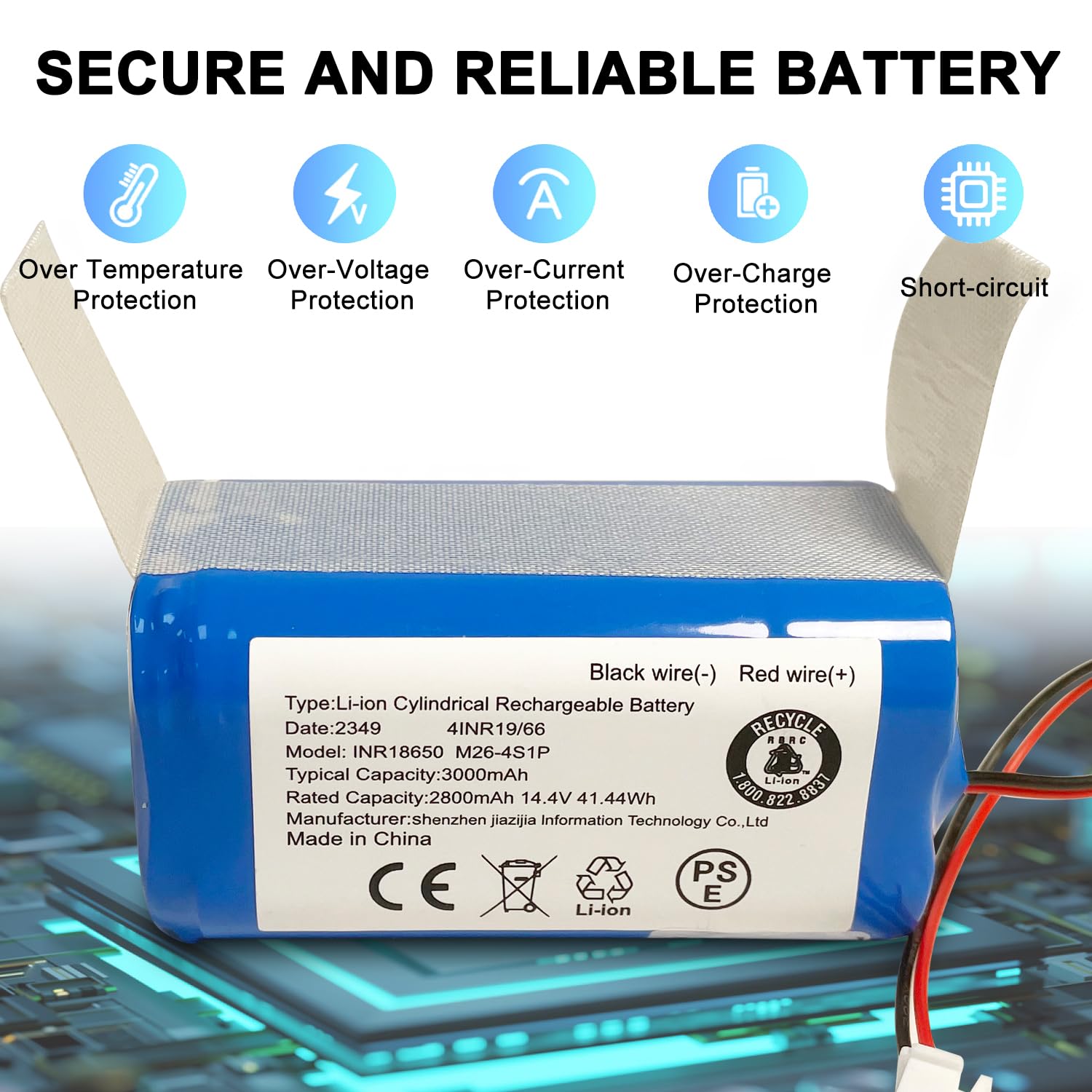 XITAIAN 14.4V 2800mAh INR18650 M26-4S1P Akumulator Zapasowy do Shark Ion RV1000S RV1100VL RV101AE UR1000SR RV850 RV850BRN RV850WV RV851WV RV871 RV871C RV700_N RV720_N RV725_N (2-Prong Plug)