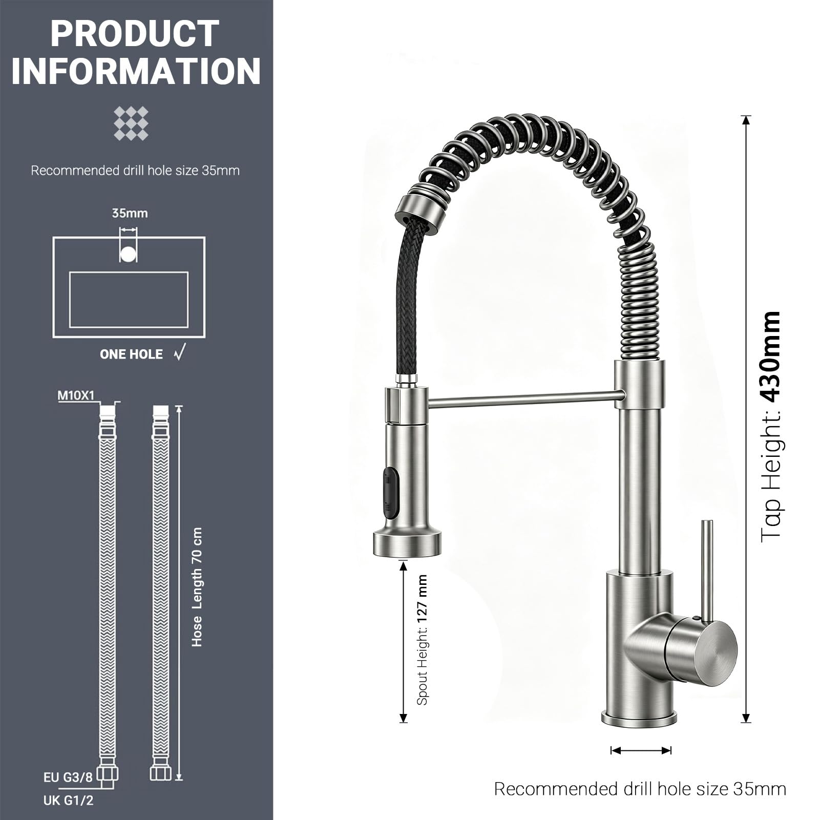 Grifo de cocina de acero inoxidable 304 con 2 funciones de chorro