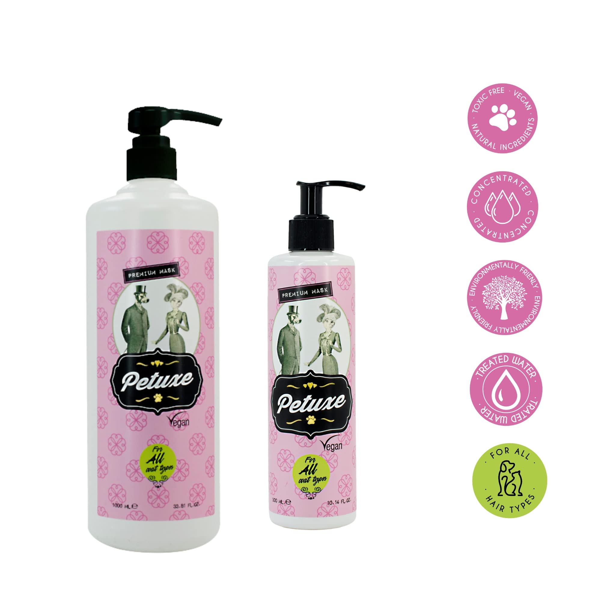 PETUXE Mascarilla Hidratante para Perros y Gatos | Revitaliza, Repara y Desenreda el Pelaje Largo | Brillo y Suavidad con Aloe Vera y Extracto de Olivo | Vegano | 1 L