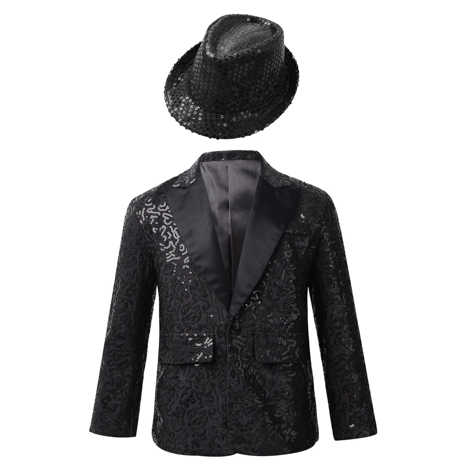 dPois Giacca Formale da Bambini Ragazzi Blazer Gentleman con Cappello Capotto Tuxedo Smoking Panciotto da Cerimonia con Paillettes Lucide Giacche Elegante da Battesimo