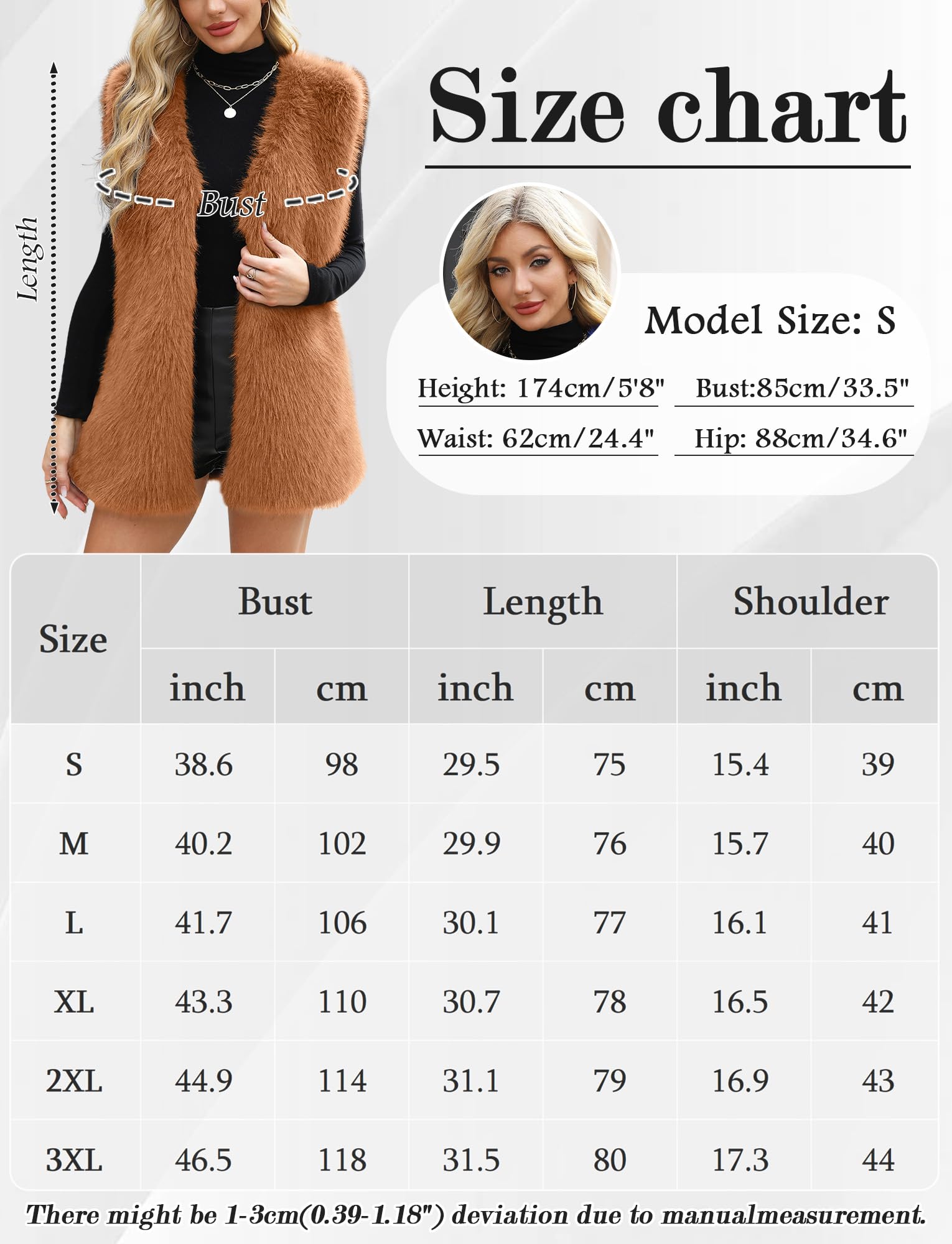 FEOYA Gilet in pelliccia da donna, elegante, lungo, in pile, con orsacchiotto, in pelliccia sintetica