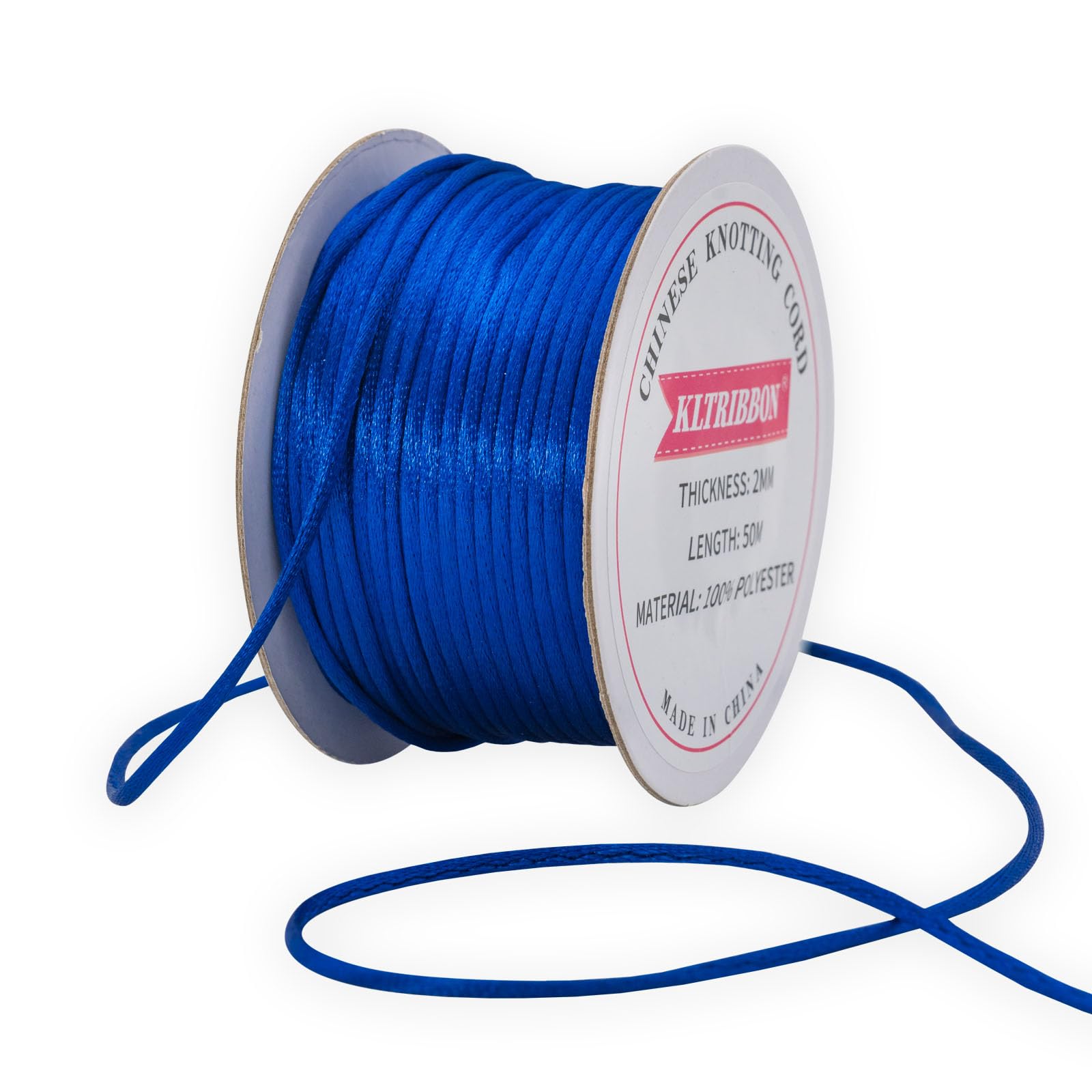 Kltribbon Royal Blue 2Mm Rattail Cord String - 50 Meters Chinese Knotting Cord Rat Tail Silk Thread For Bracelet Necklace Jewelry Making Macrame Trim