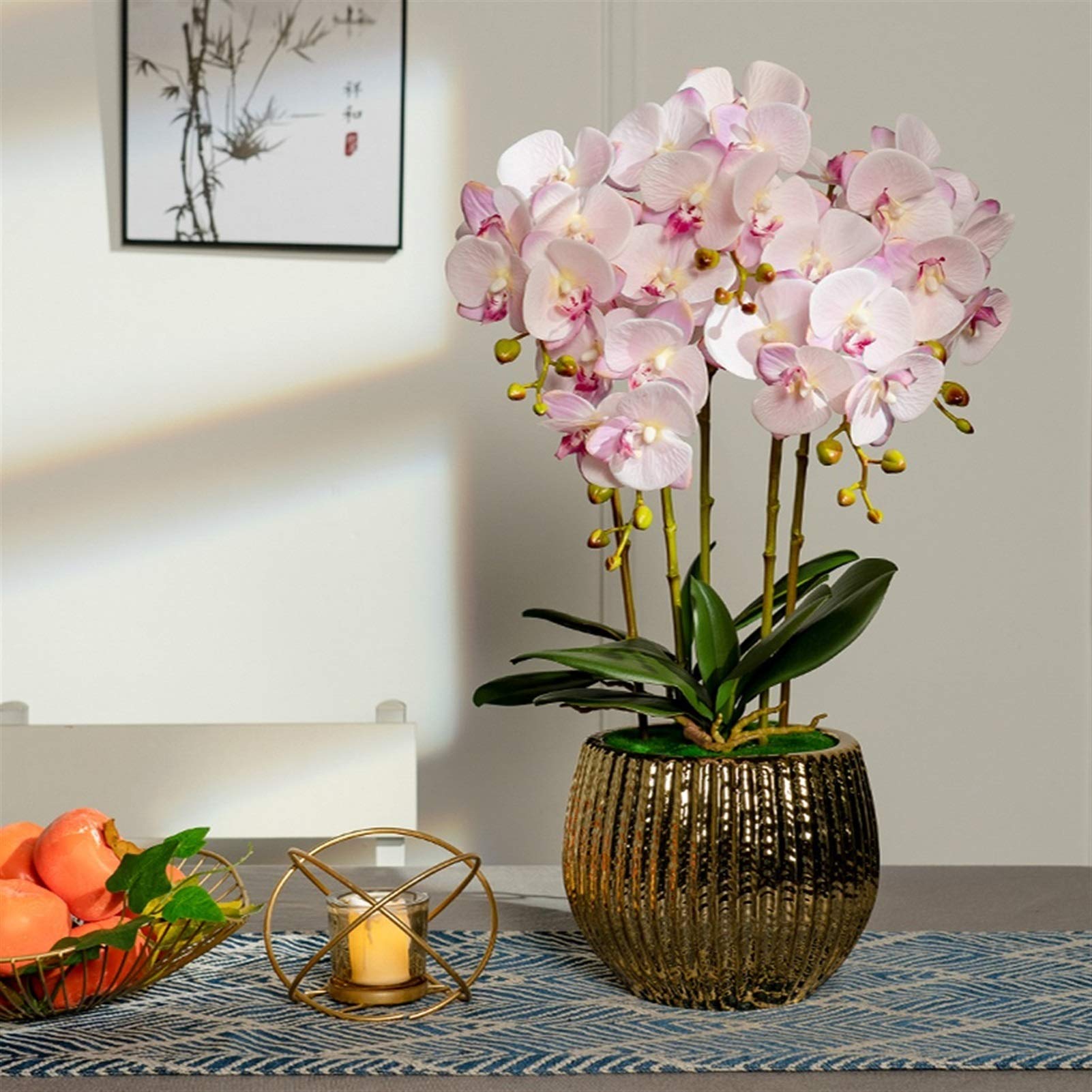 Dekoracje Sztuczne kwiaty z wazonem Sztuczne kwiaty z wazonem Orchidea Phalaenopsis Sztuczny kwiat w wazonie Ozdoby na środek stołu w jadalni, Aranżacje pokoju dziennego Dekoracja Faux