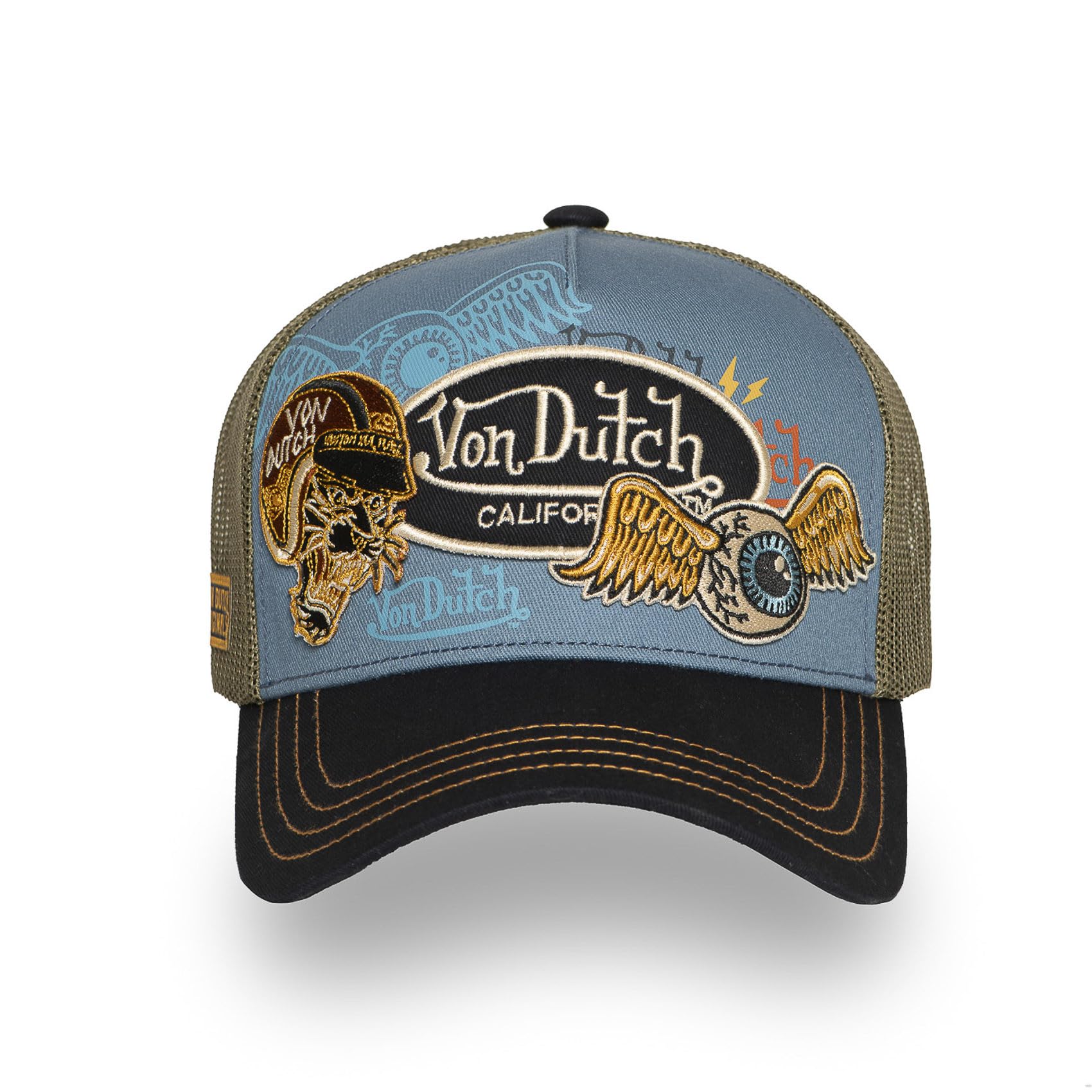 Von Dutch Czapka męska i damska z naszywkami, regulowana czapka typu trucker Snapback