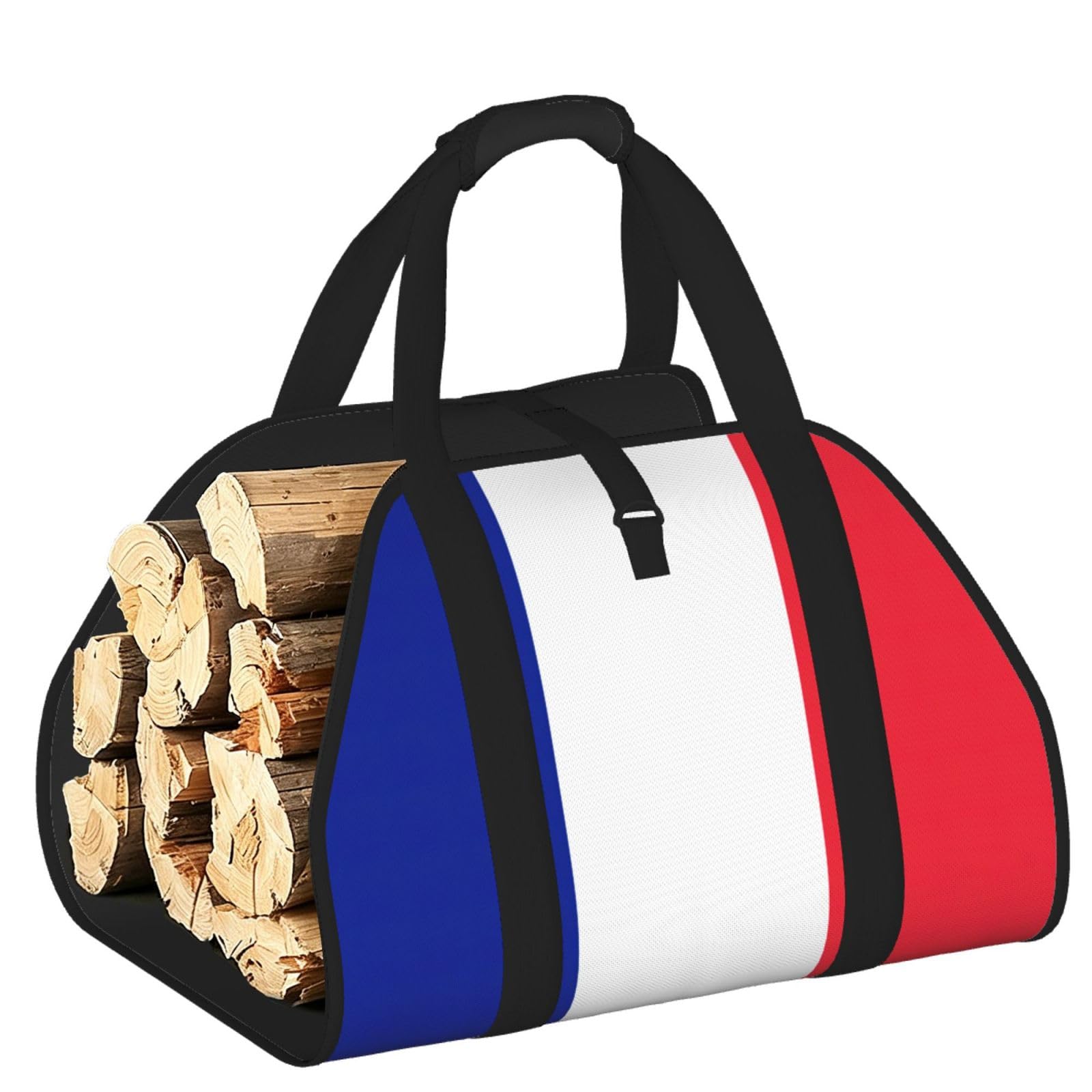 French flag Printed Firewood Carrier Bag, Log Tote with Open-Ended Design for Camping Outdoor Wood Hauling
