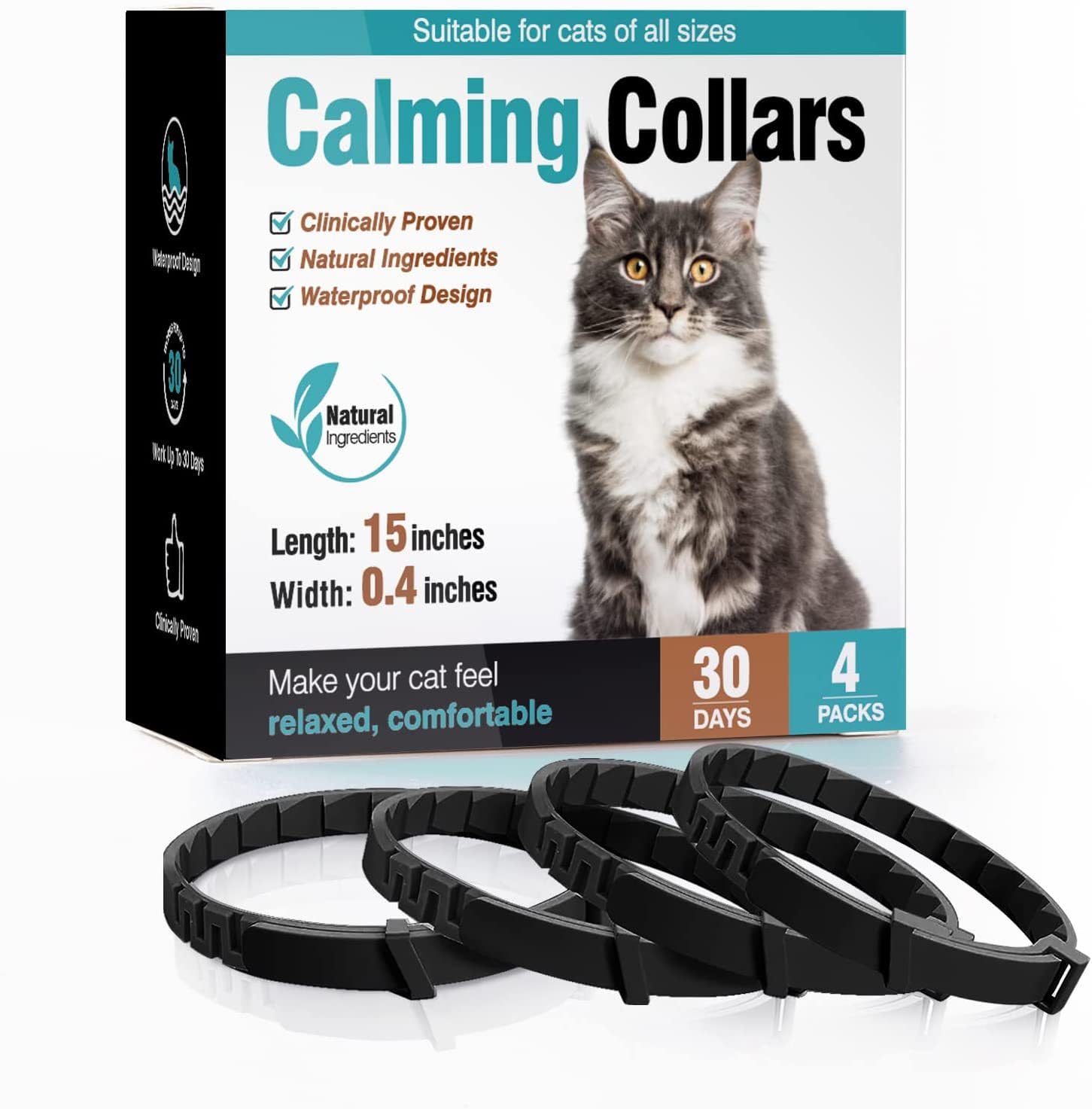 Calming Collar for Pets 4 Pack Calming pet Collars Adjustable Soother Pet Calming Collars Anxiety Relief Stress Pheromone Collar for Pet Comfort pet Calm Collars Lasts 30 Days (cat Black)
