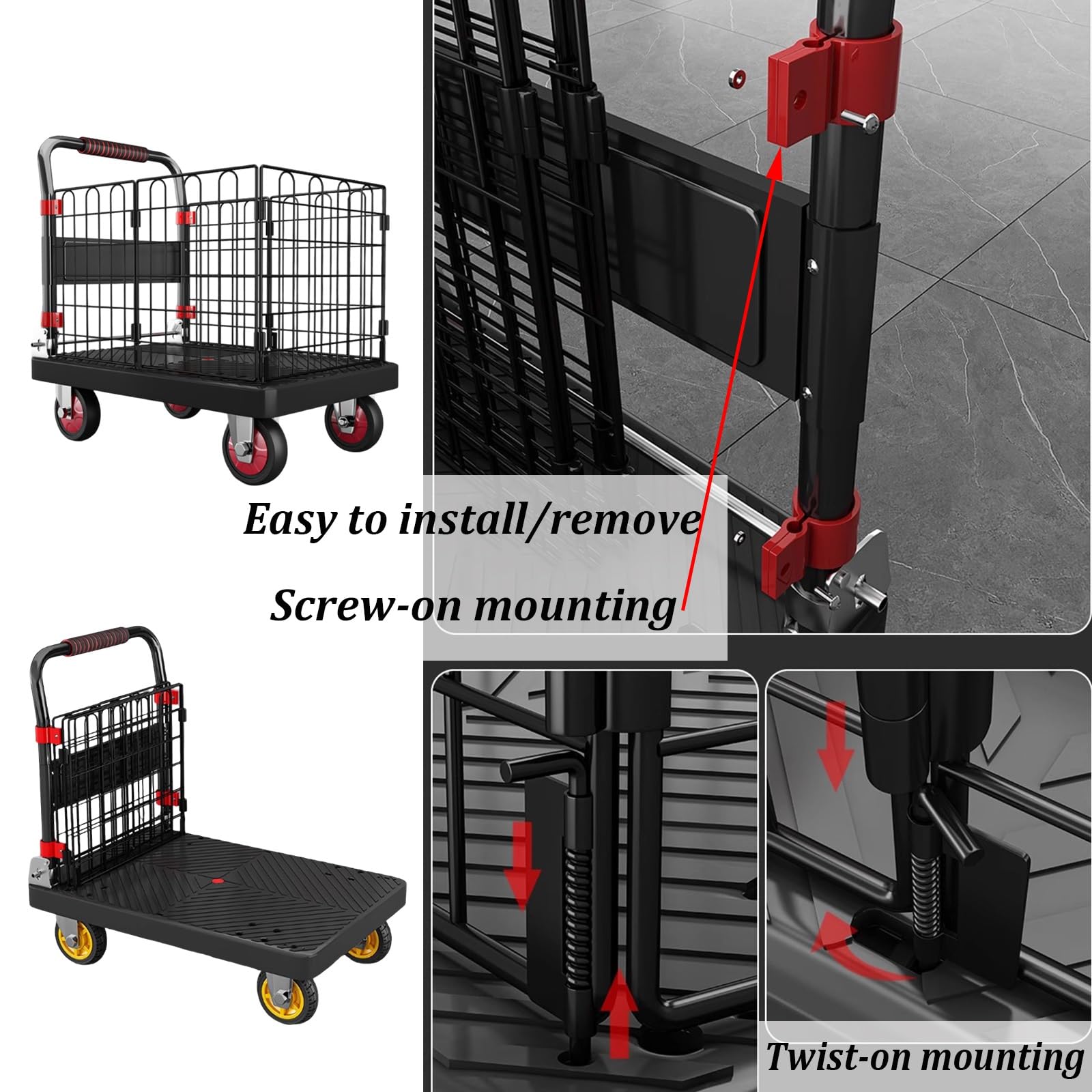 Carro de Plataforma de Alta Resistencia con Jaula Desmontable y Ruedas para Transporte en almacenes, supermercados y lavanderías.